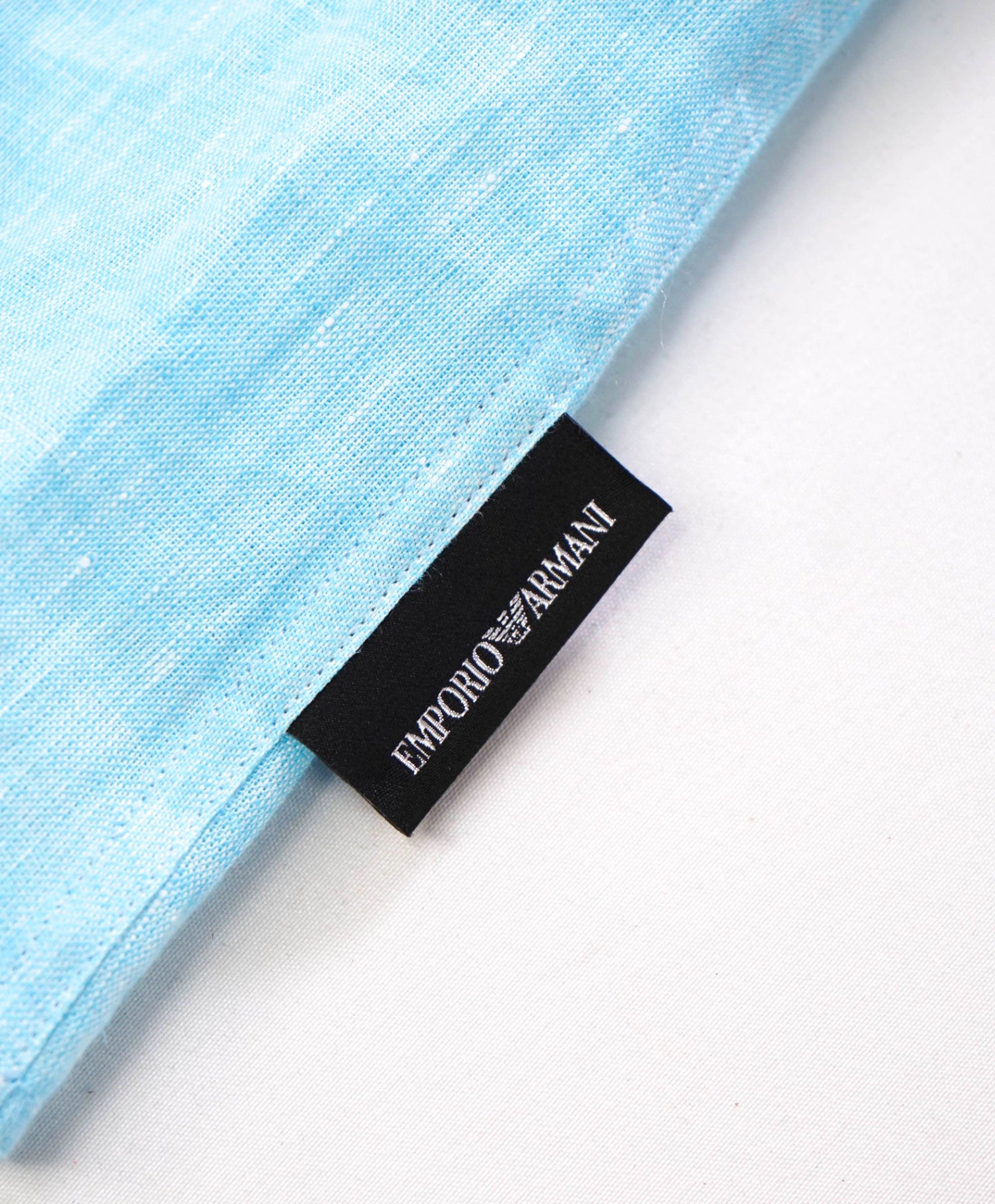 $395 Emporio Armani - Light Blue Teal Linen Shirt - S