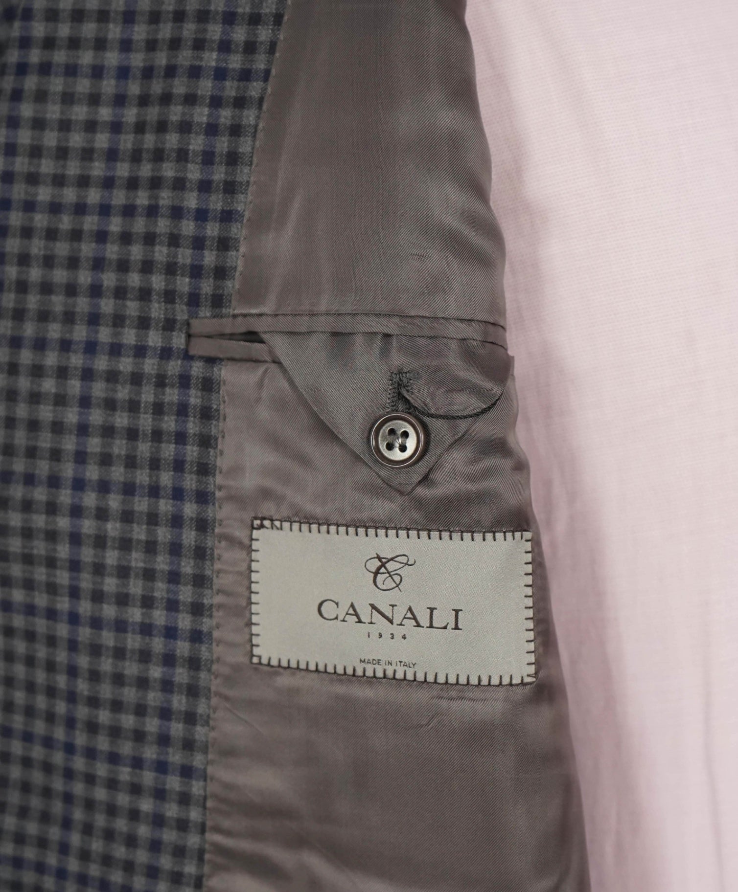 $1,895 Canali - Gray/Navy Gingham Wool Blazer - 48R