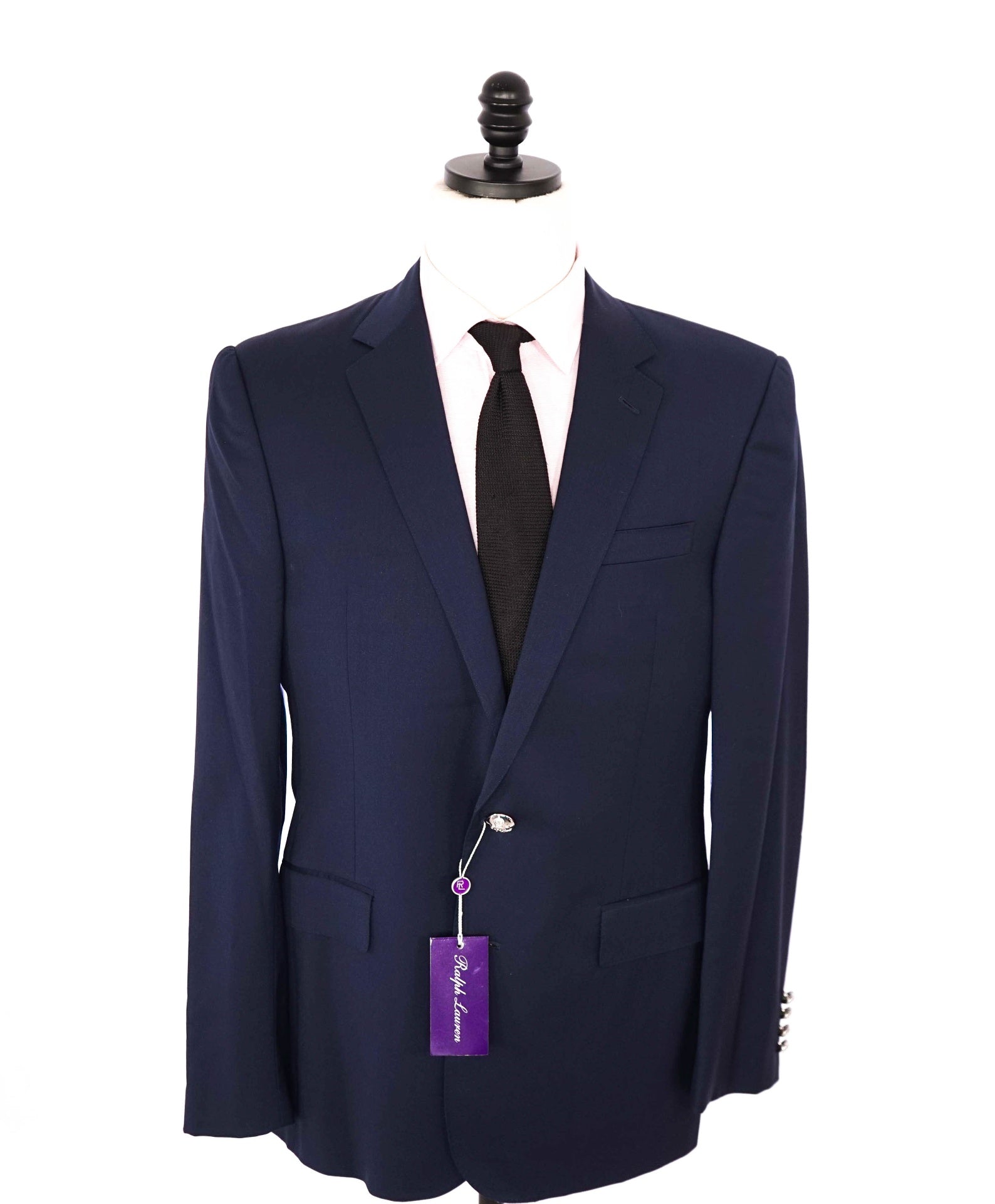 $2,395 Ralph Lauren Purple Label - Solid Navy Blue Wool Blazer - 42L