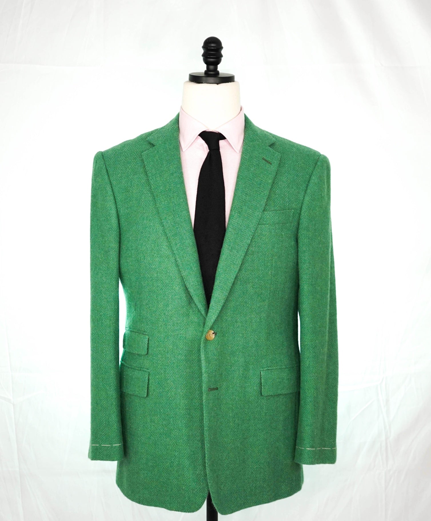 $2,895 Ralph Lauren Purple Label - Green Herringbone Wool/Alpaca Blazer- 42R