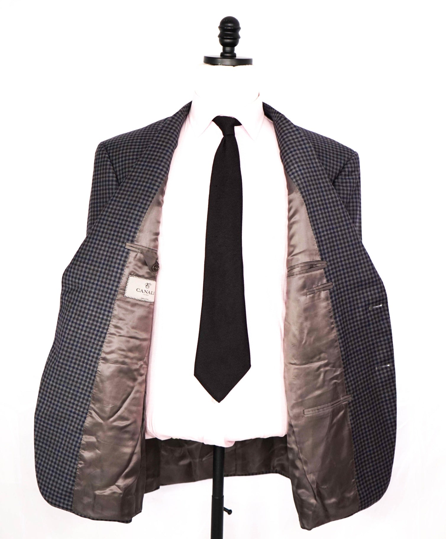 $1,895 Canali - Gray/Navy Gingham Wool Blazer - 48R