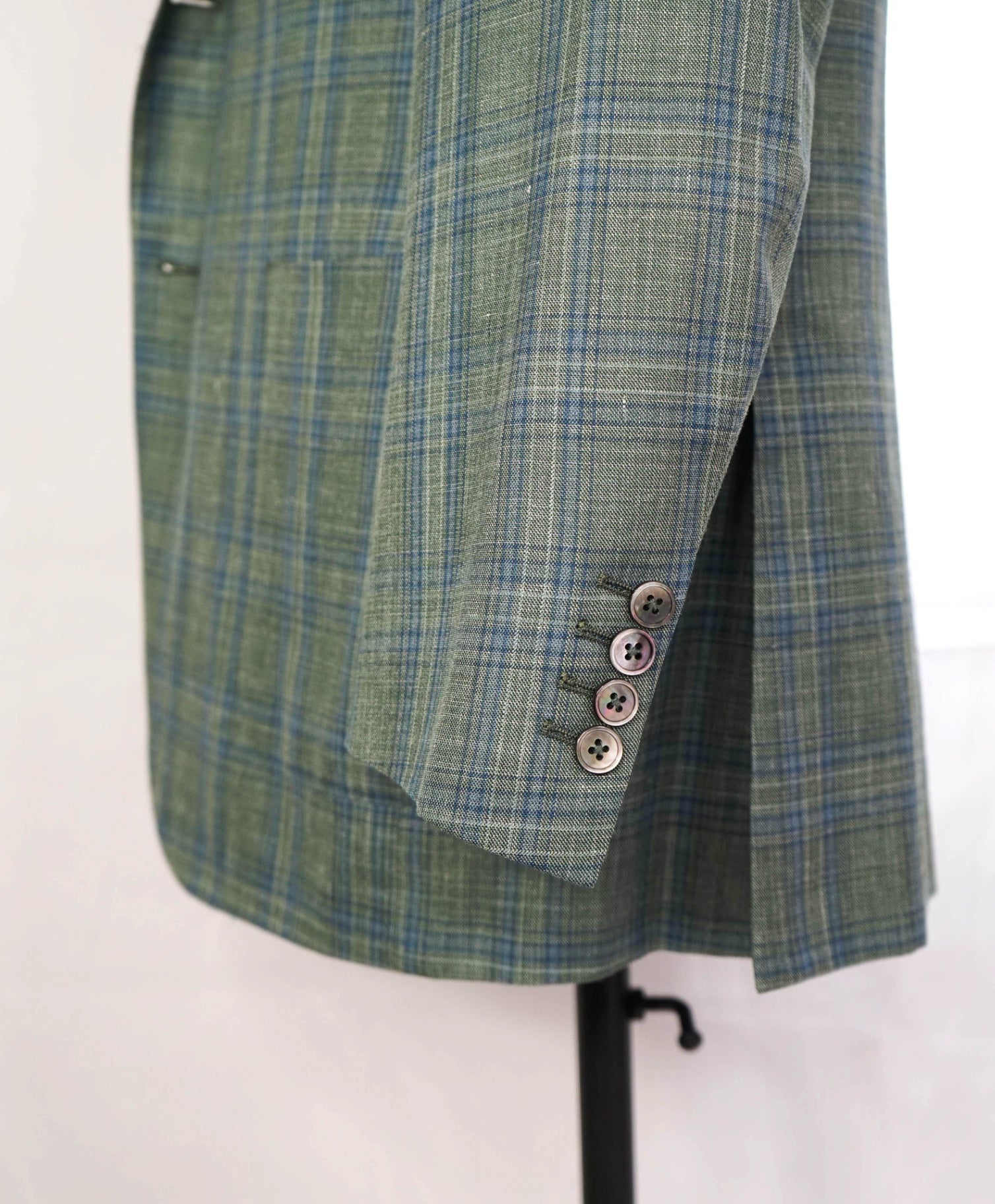$2,395 ZEGNA - Green/Blue Plaid Wool/Silk/Linen Blazer - 42R