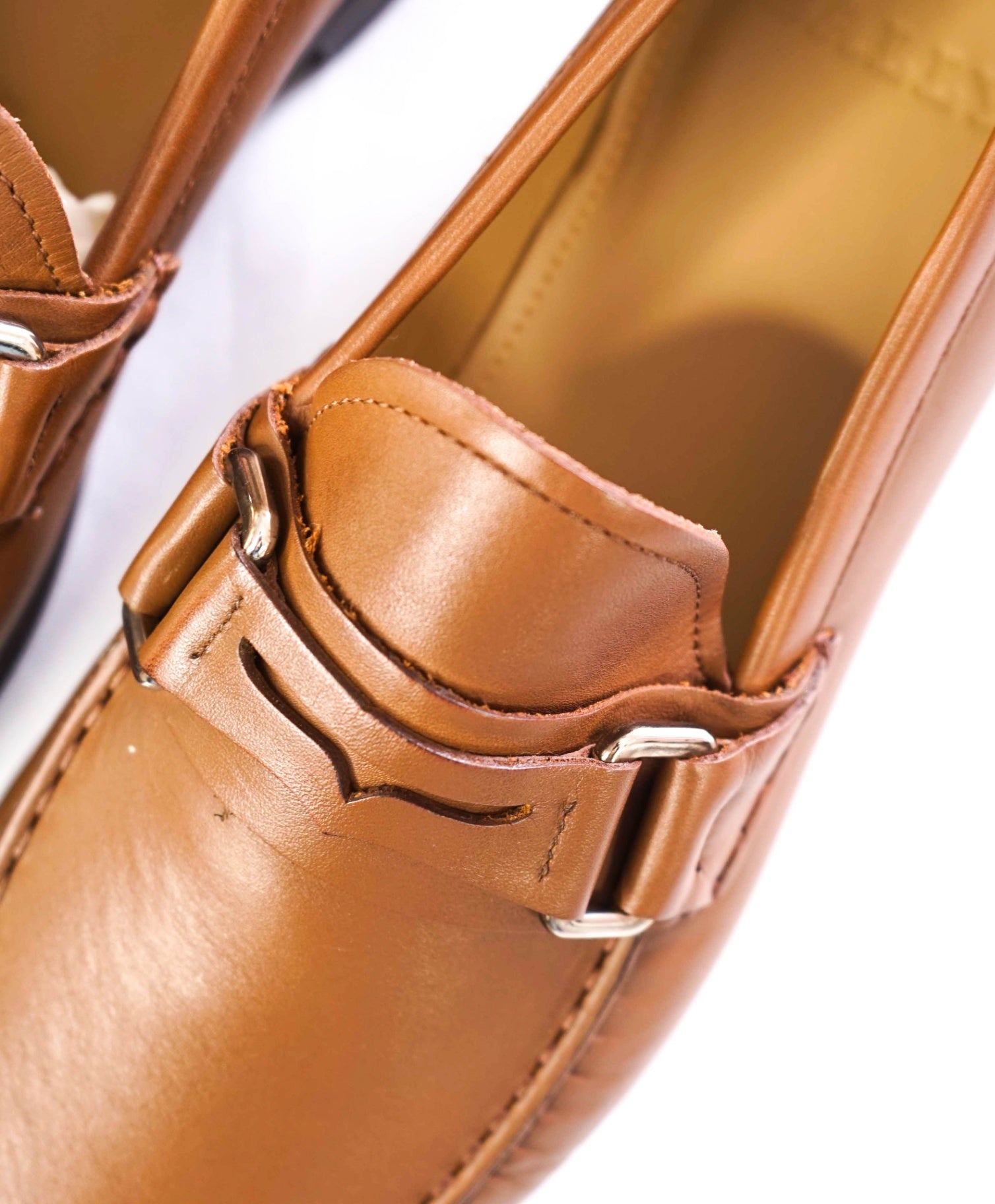 $650 BALLY - Tobacco Brown Penny Loafers Leather - US 8 D