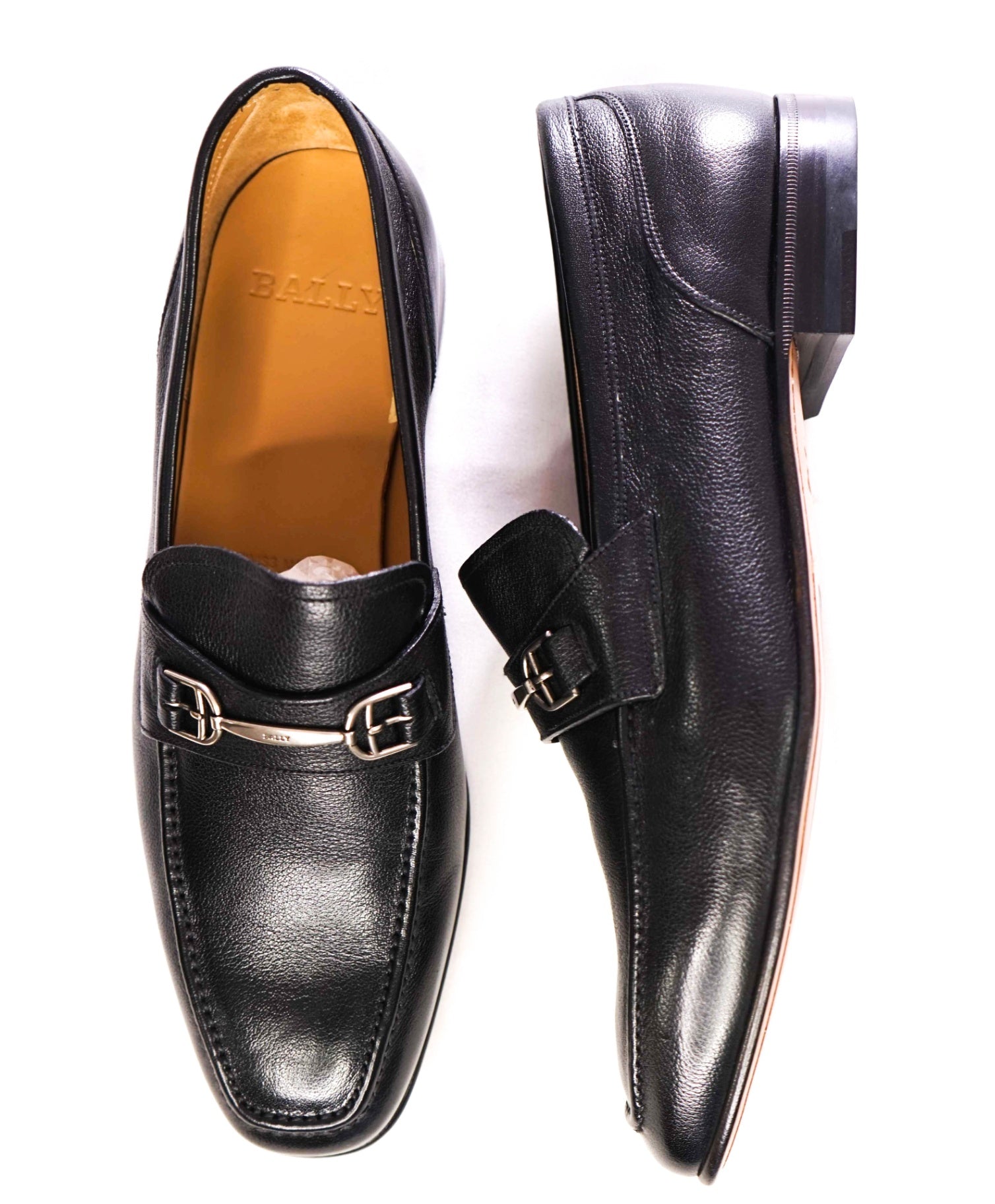 $615 BALLY - Black Pebbled Loafers "STYLEFLEX" Leather - US 8 (7UK)