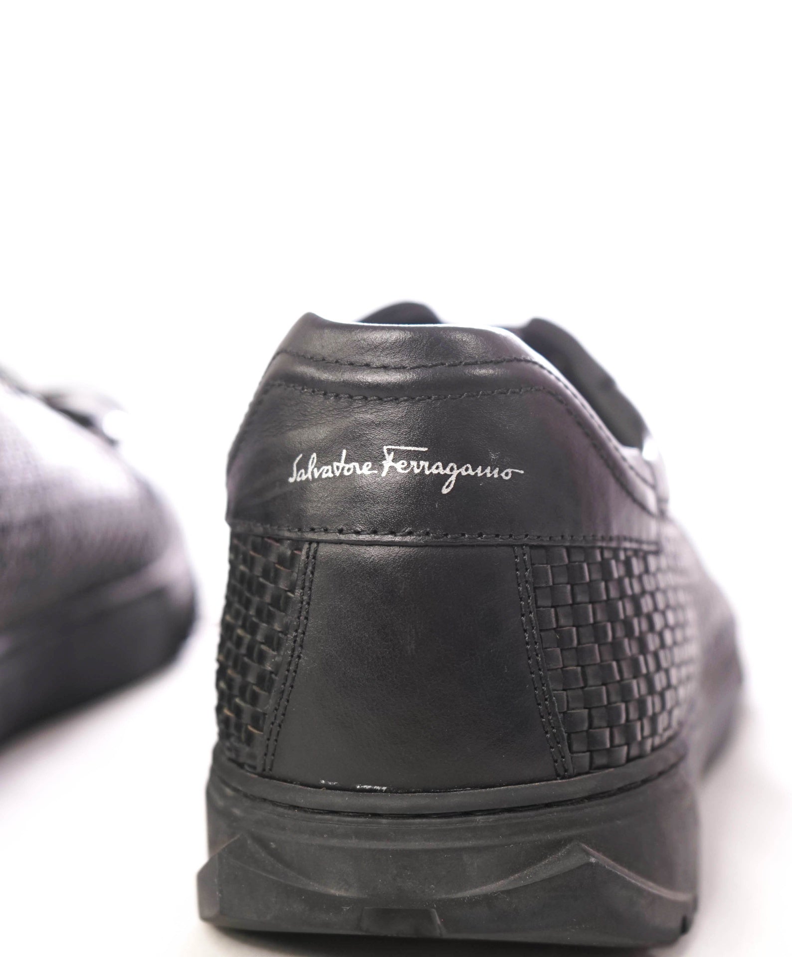 $800 SALVATORE FERRAGAMO - Black Woven Sneakers Leather - 11.5 M