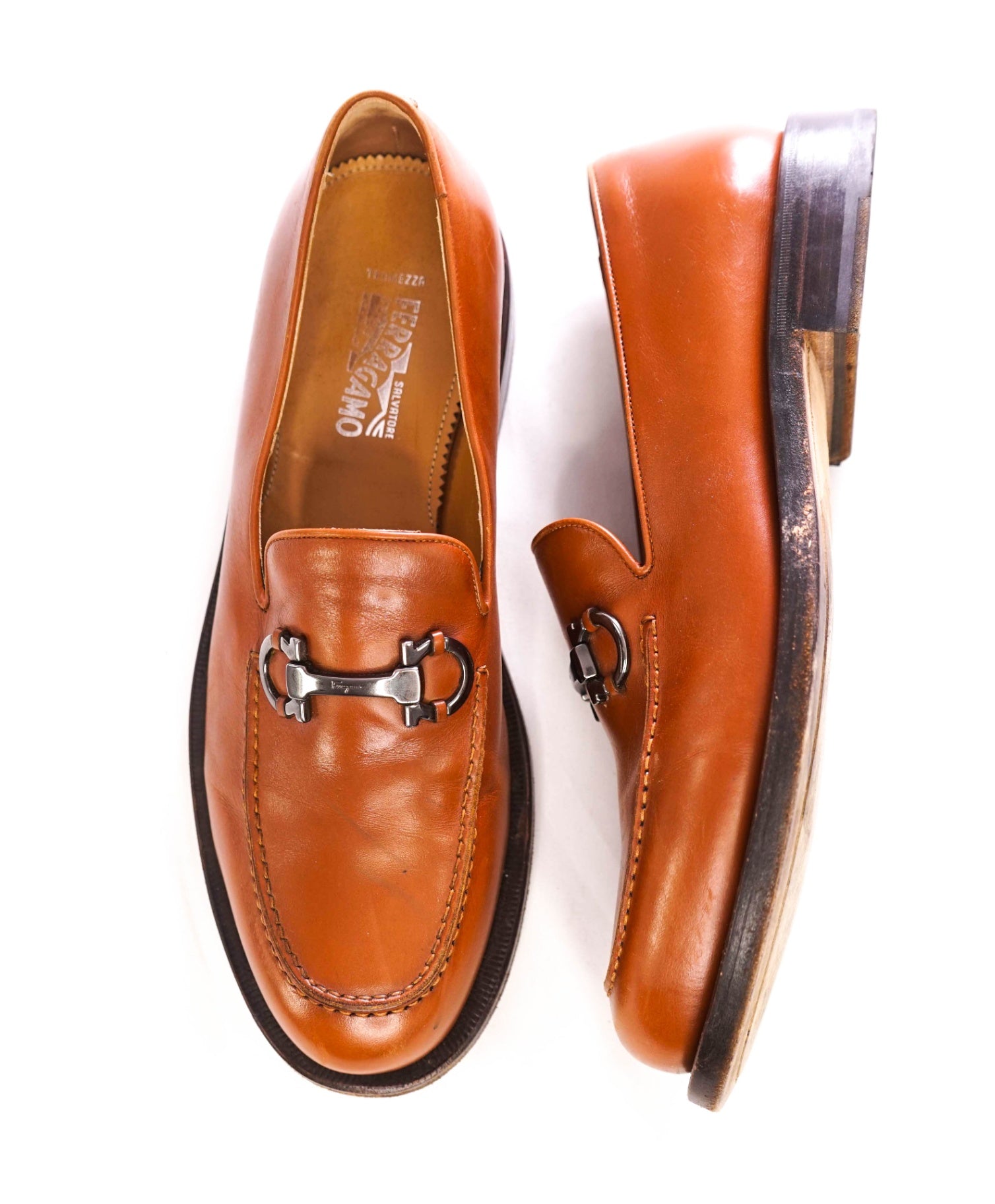 $1,190 FERRAGAMO - "TRAMEZZA" Brown Leather Loafers - 10 EE