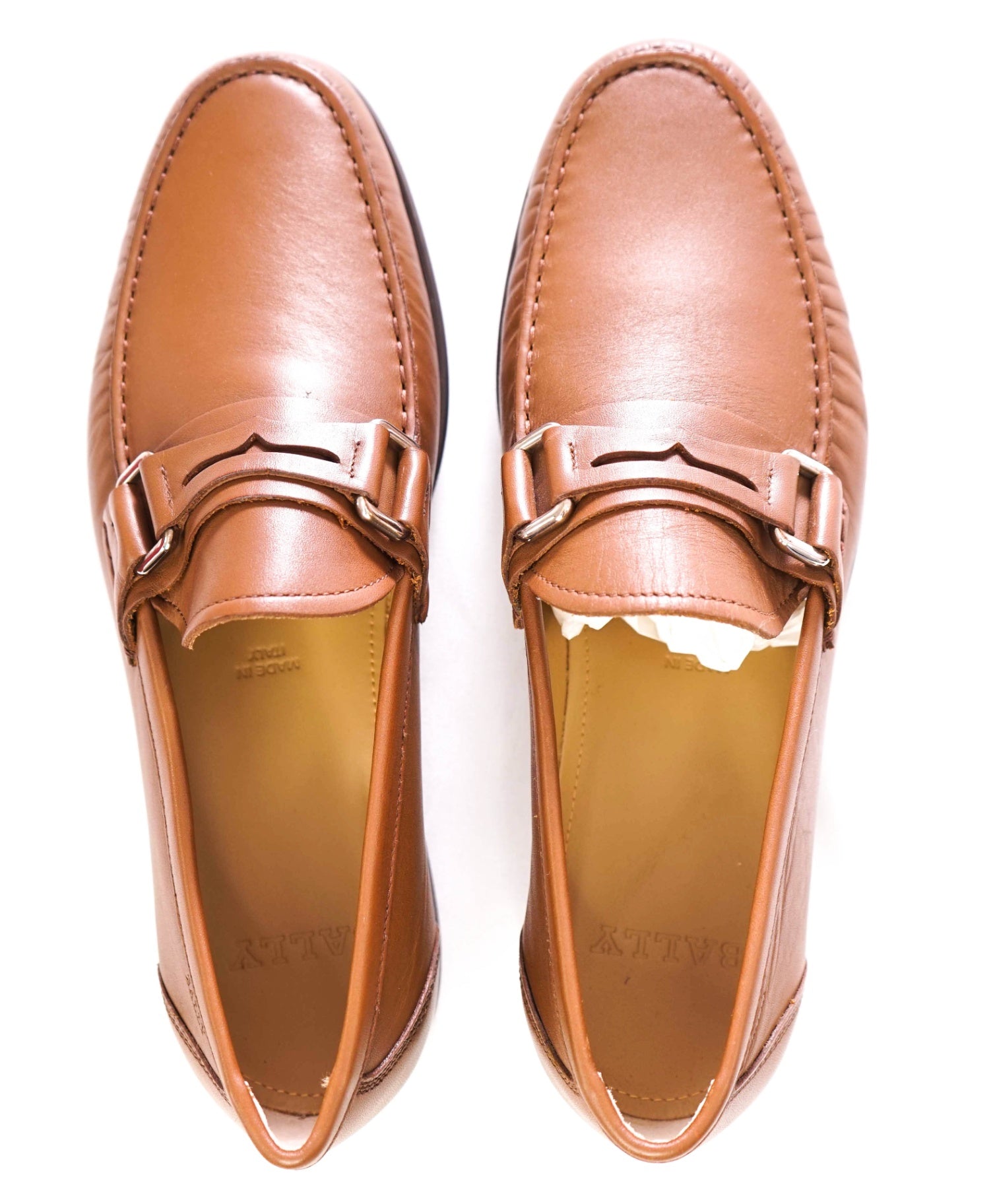 $650 BALLY - Tobacco Brown Penny Loafers Leather - US 8 D