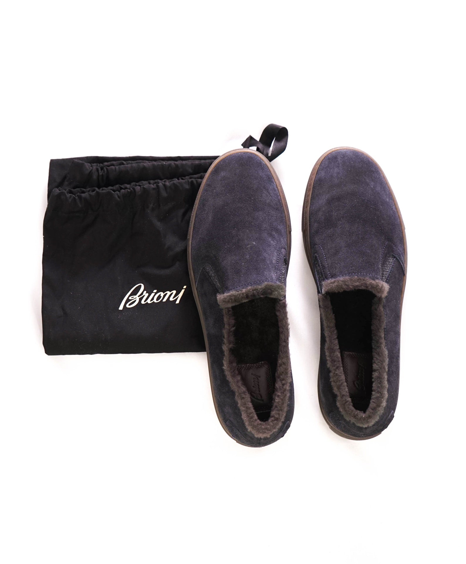 $1,150 BRIONI - Navy Blue Suede SHEARLING Sneakers - US 11 (UK10)