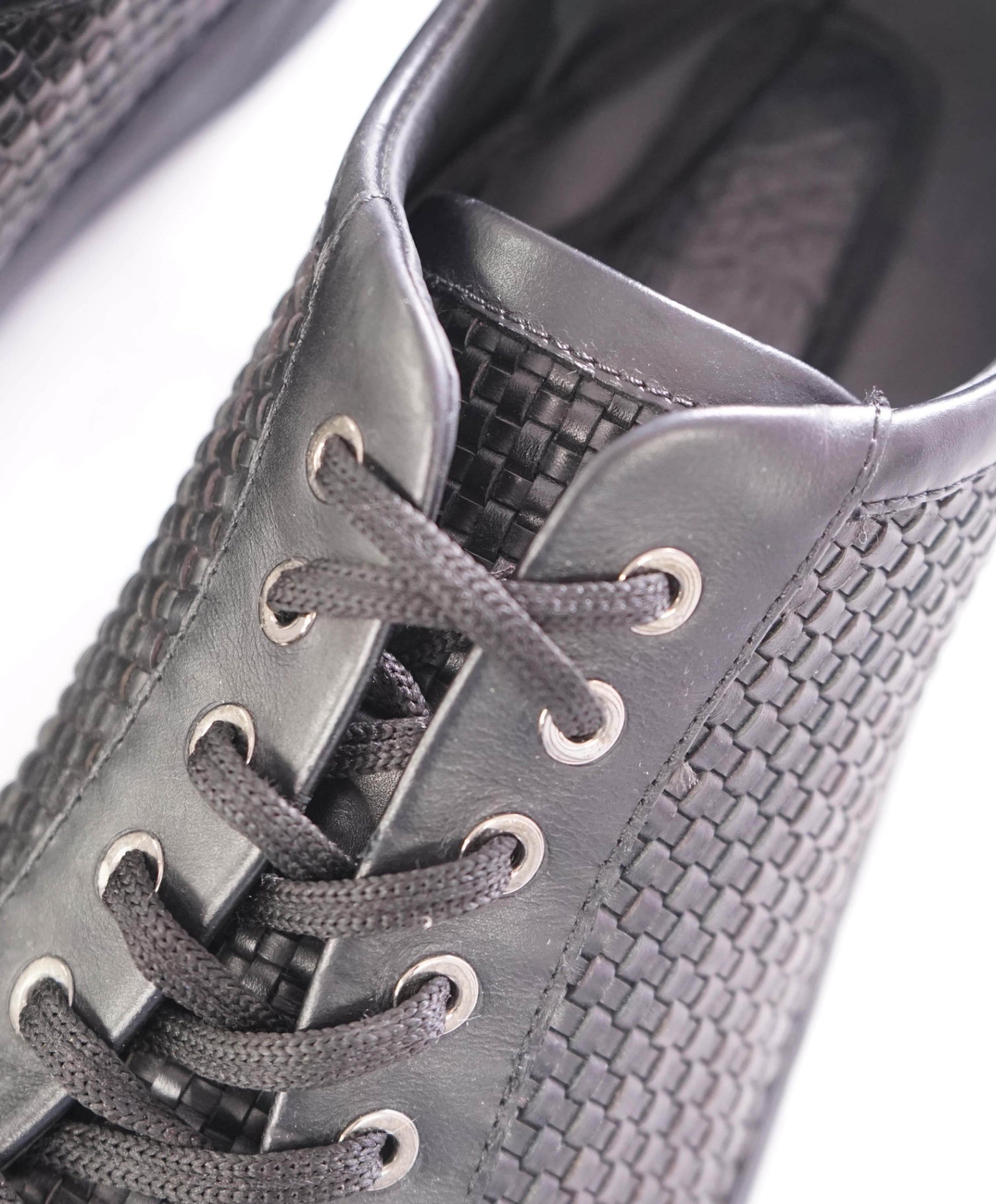 $800 SALVATORE FERRAGAMO - Black Woven Sneakers Leather - 11.5 M