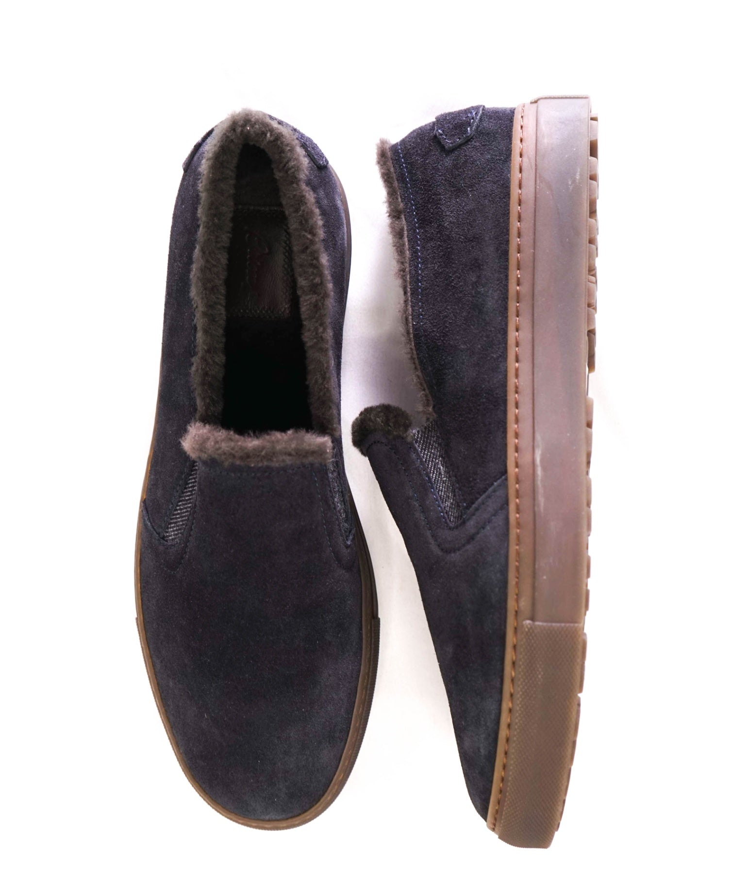 $1,150 BRIONI - Navy Blue Suede SHEARLING Sneakers - US 11 (UK10)