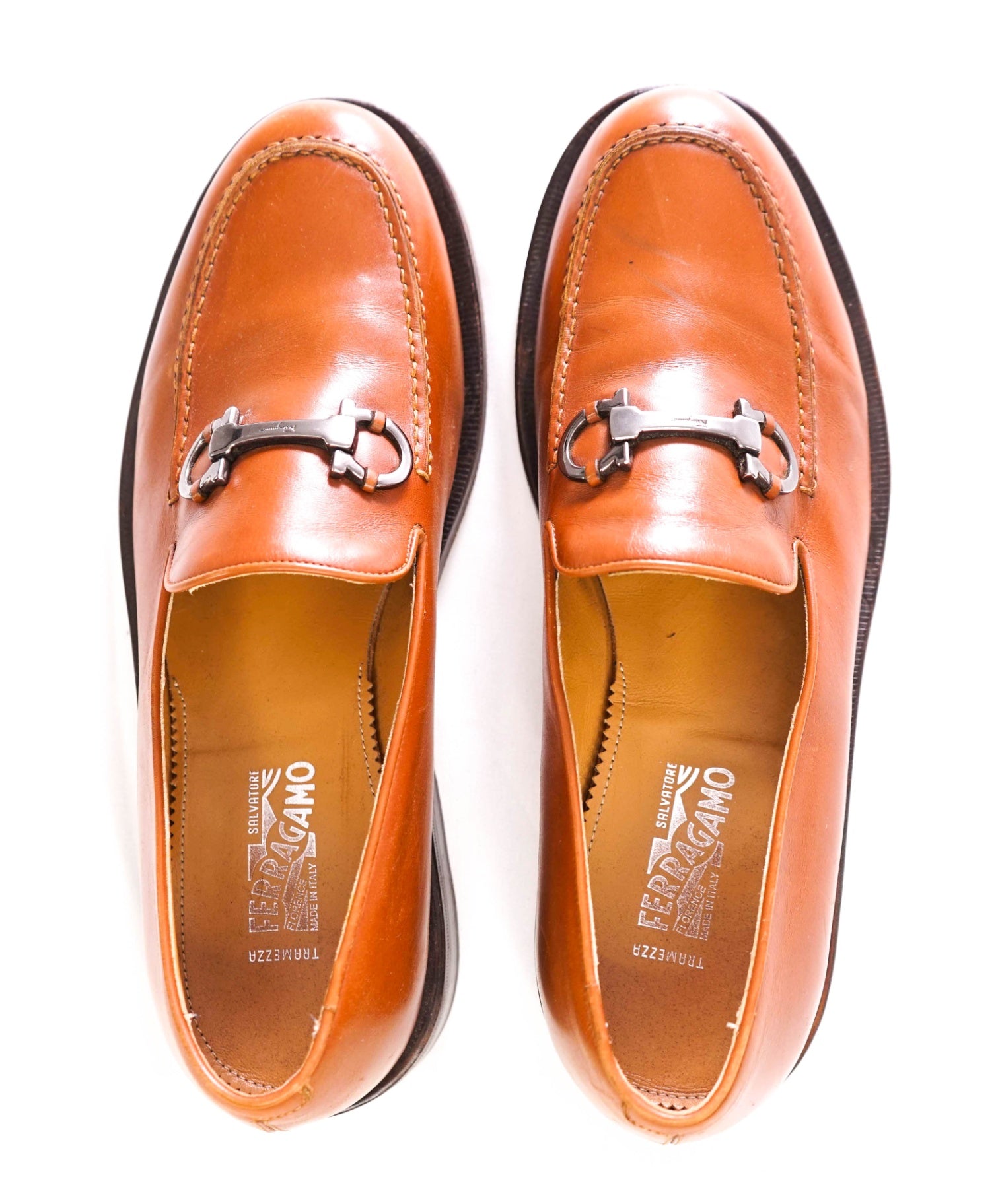 $1,190 FERRAGAMO - "TRAMEZZA" Brown Leather Loafers - 10 EE