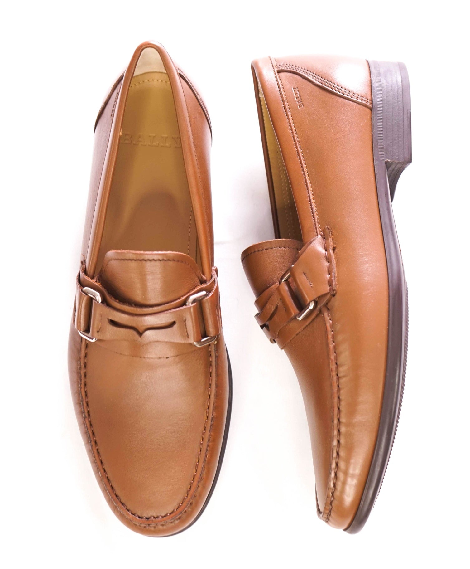 $650 BALLY - Tobacco Brown Loafers Leather - US 8 D