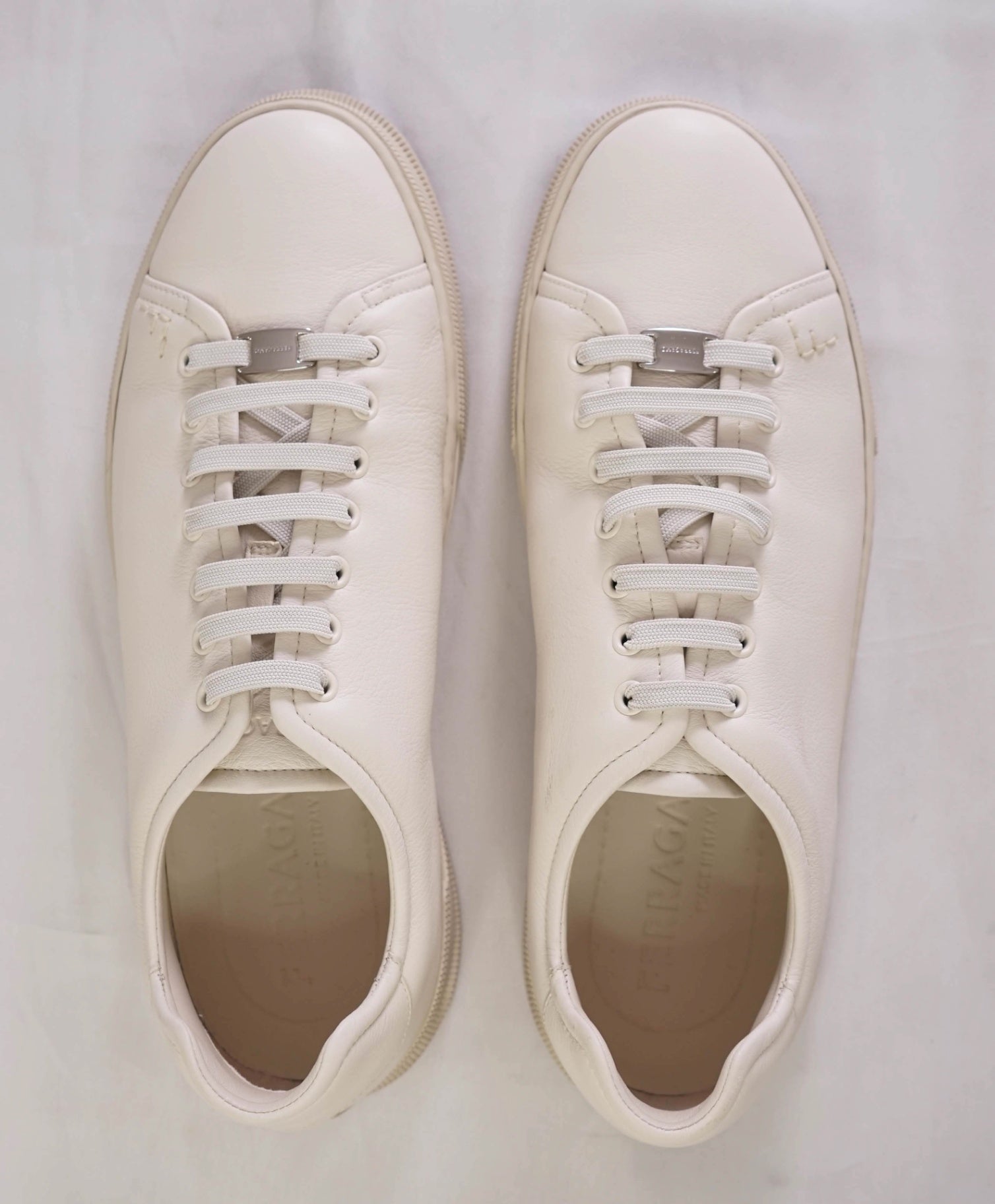 $750 FERRAGAMO - White Ivory Logo Sneakers Leather - 11 M