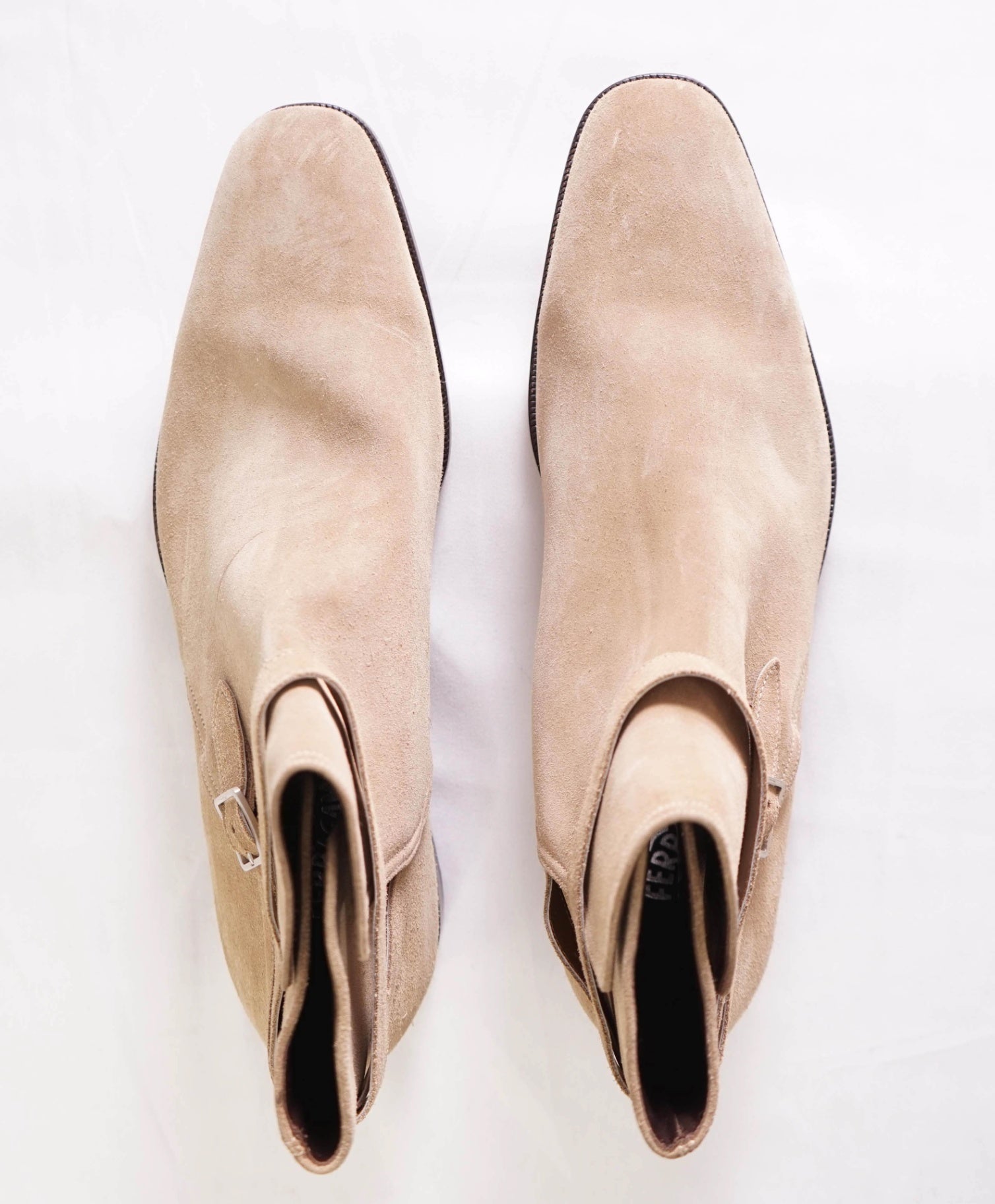 $1,050 Salvatore Ferragamo - Neutral Buckle Ankle Boots Suede - 13 D