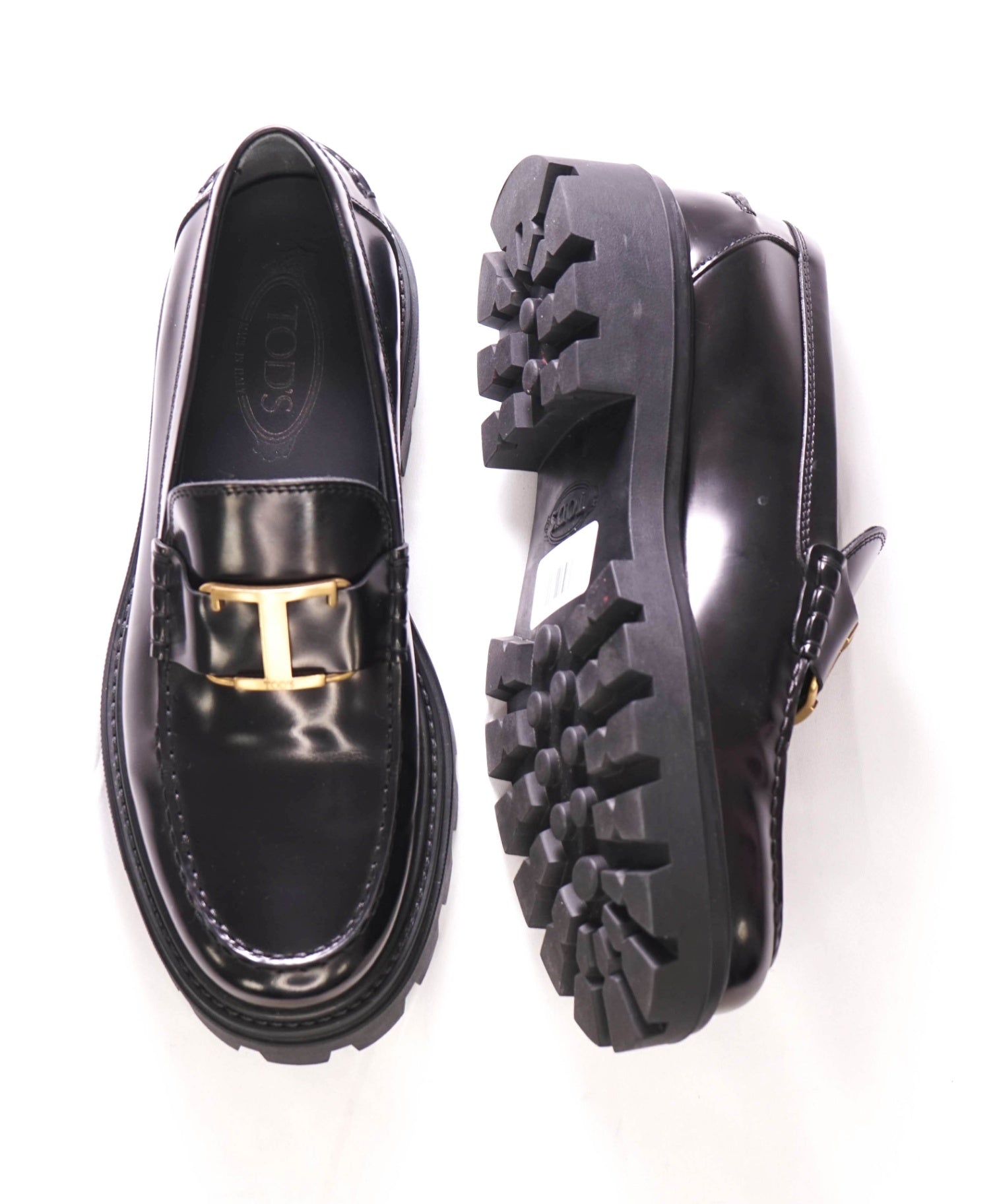 $895 Tod's - Black Lug Sole T Logo Loafers - US 9.5 (UK8.5)