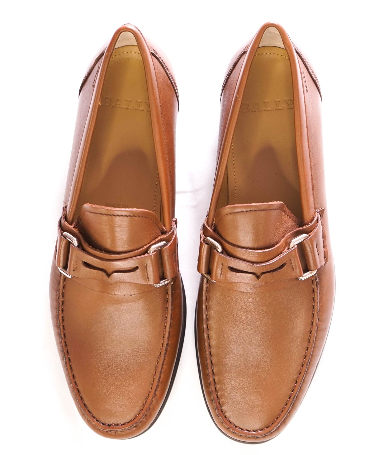 $650 BALLY - Tobacco Brown Loafers Leather - US 8 D