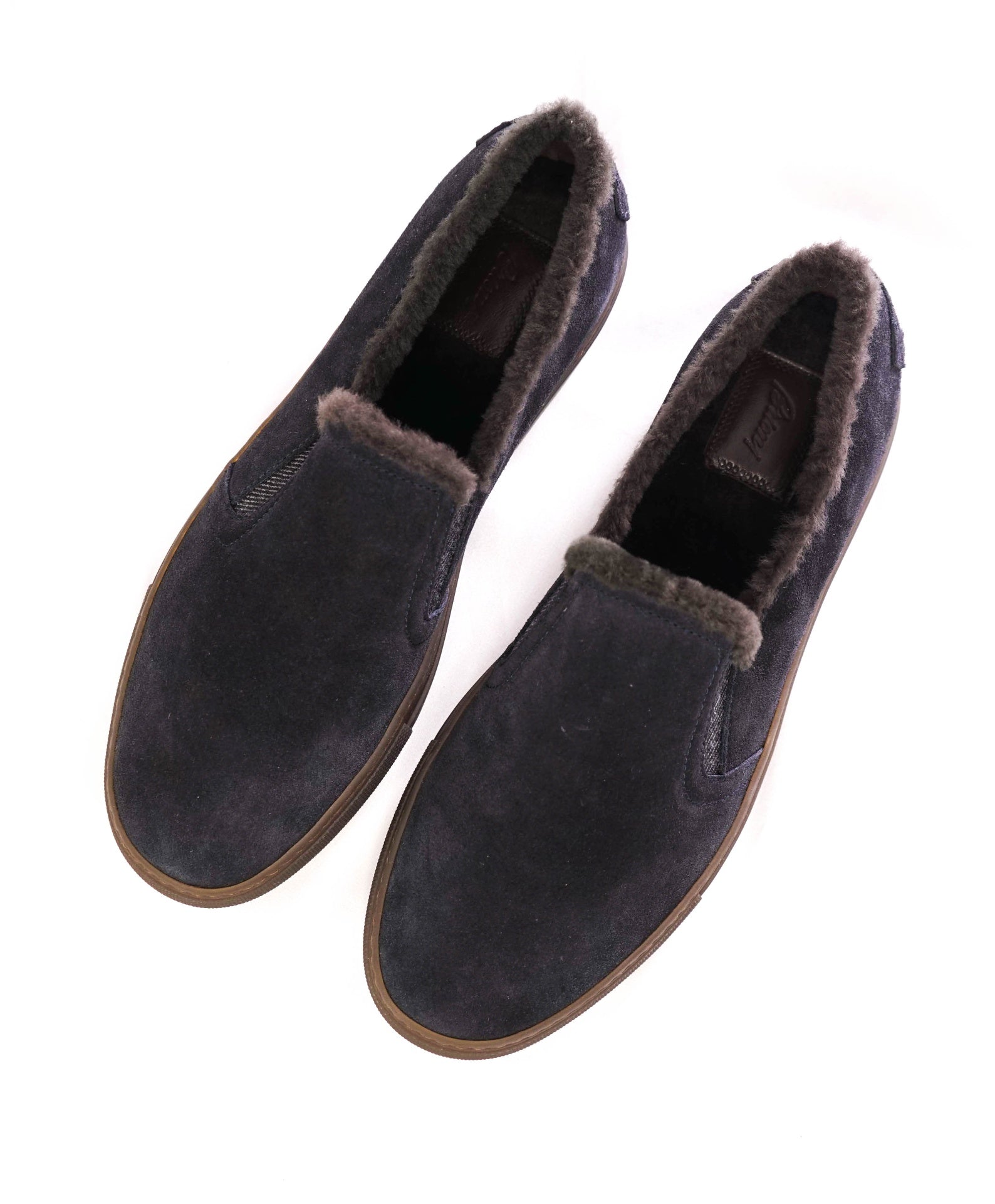 $1,150 BRIONI - Navy Blue Suede SHEARLING Sneakers - US 11 (UK10)