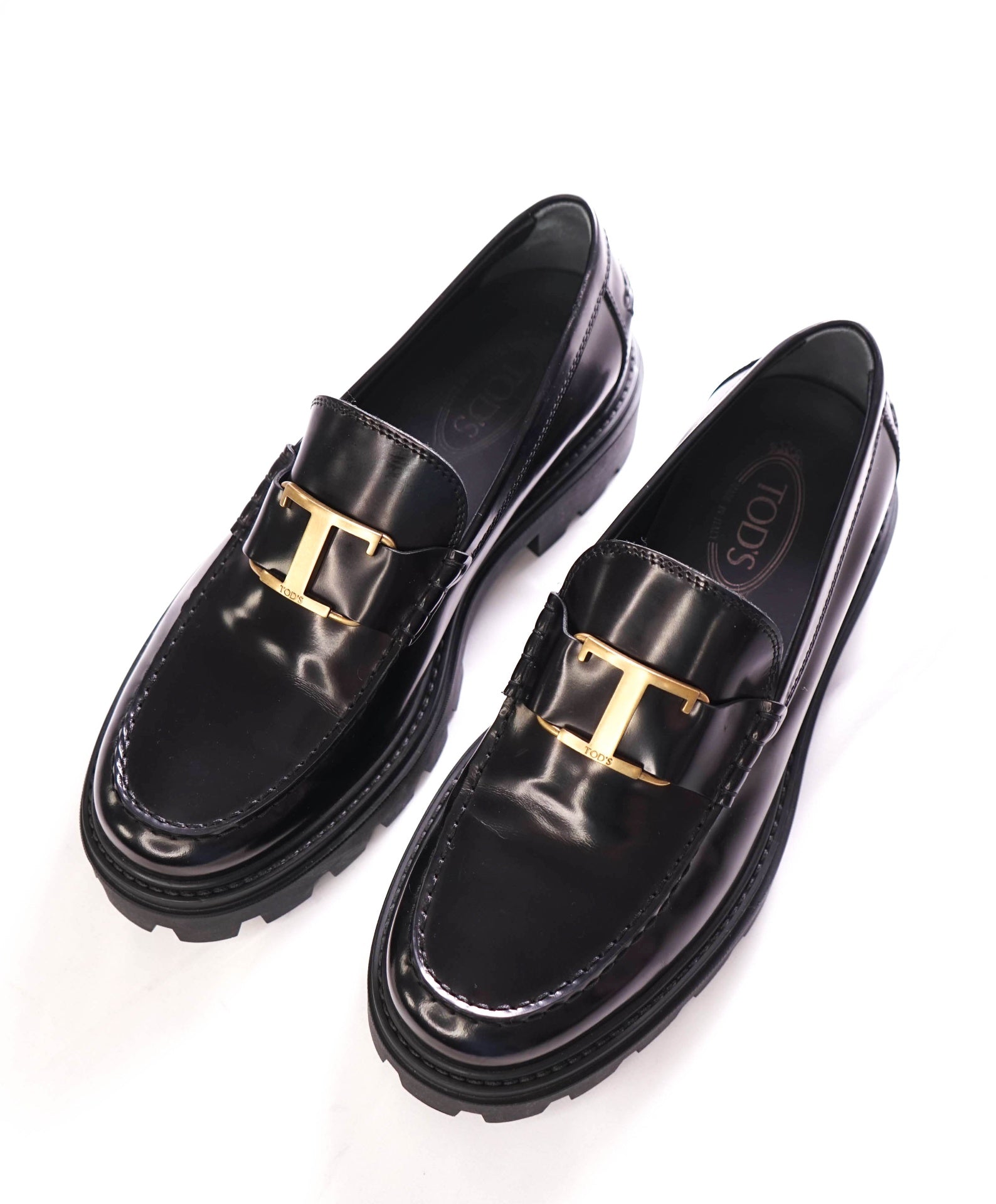 $895 Tod's - Black Lug Sole T Logo Loafers - US 9.5 (UK8.5)