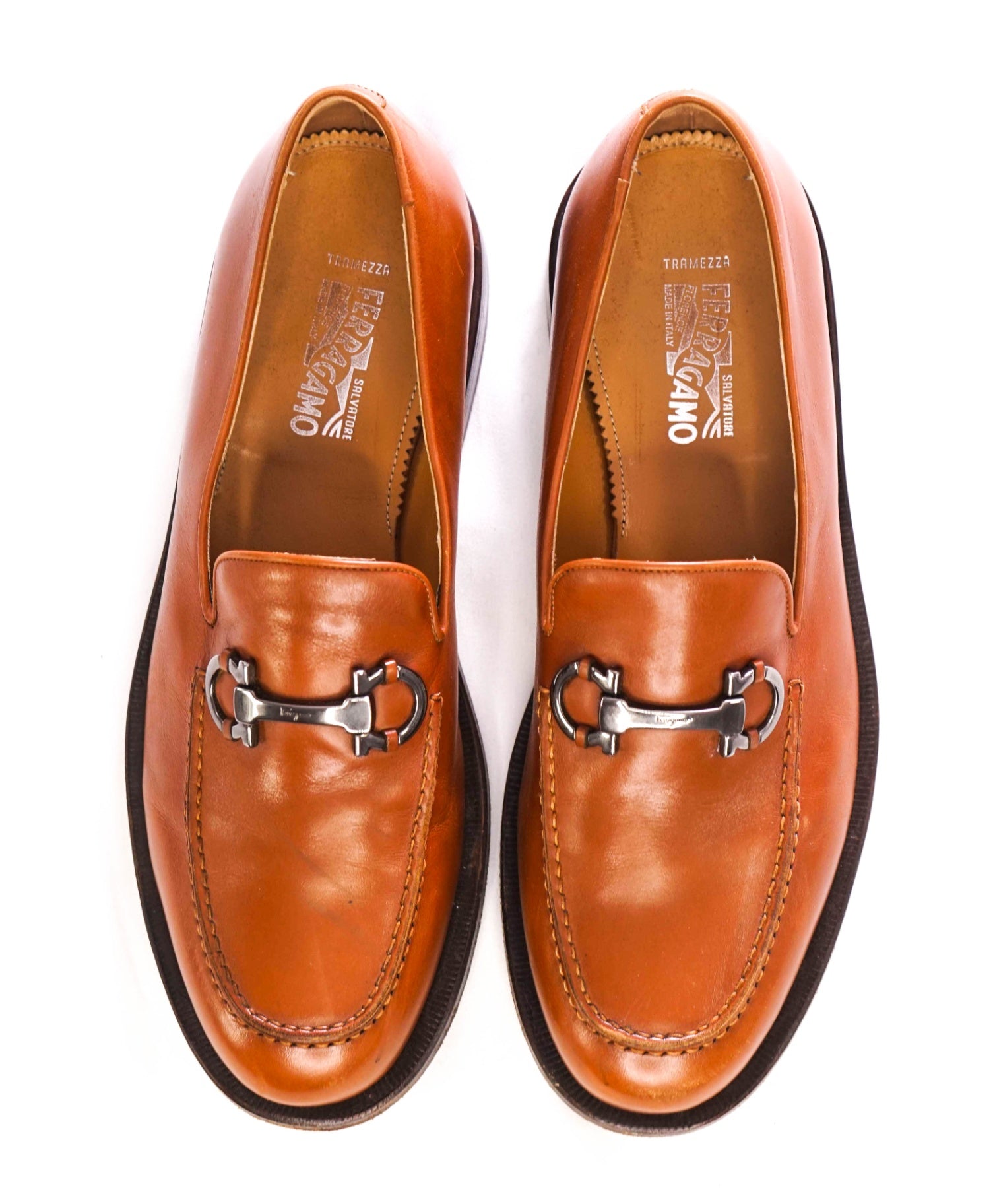 $1,190 FERRAGAMO - "TRAMEZZA" Brown Leather Loafers - 10 EE