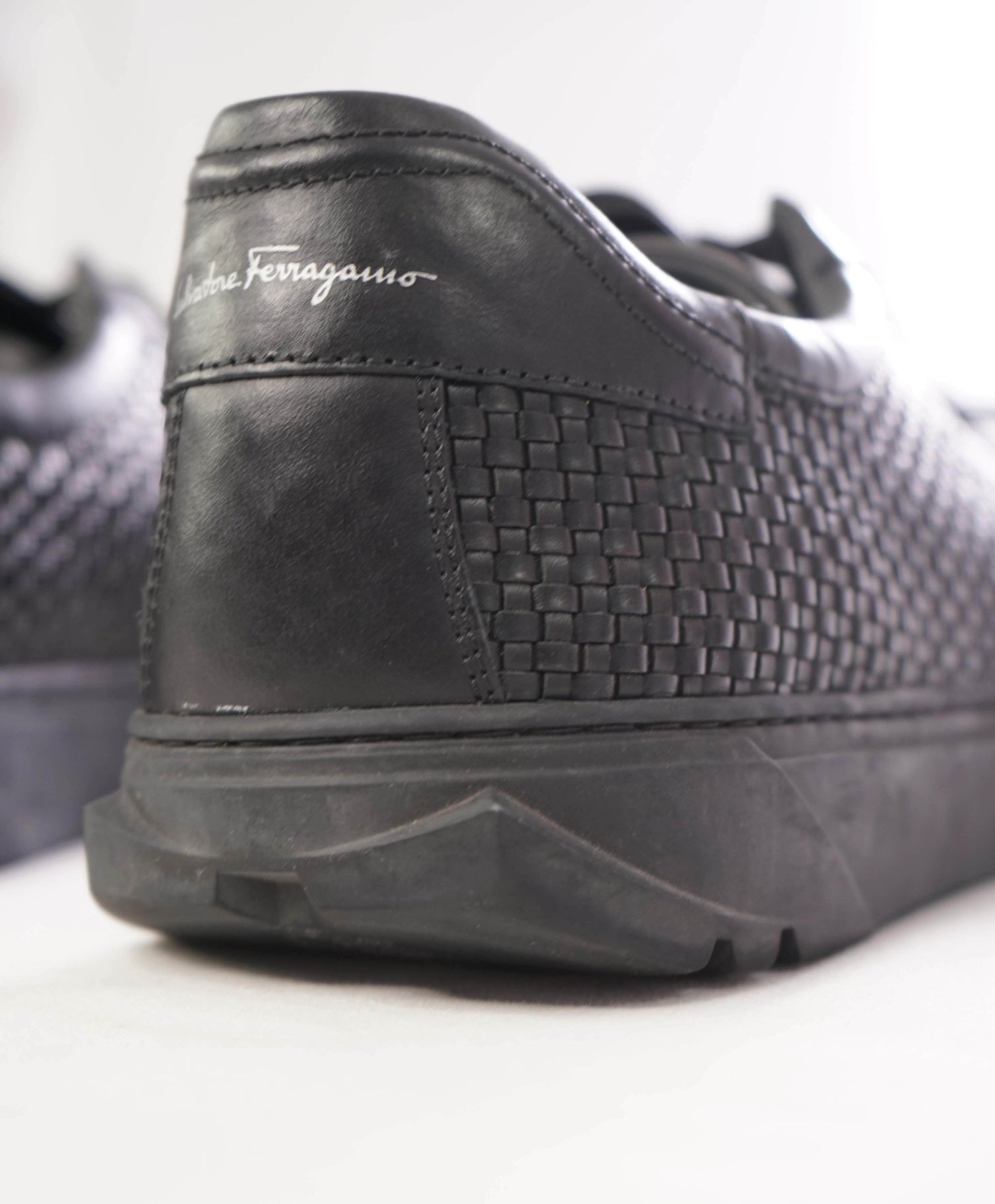 $800 SALVATORE FERRAGAMO - Black Woven Sneakers Leather - 11.5 M
