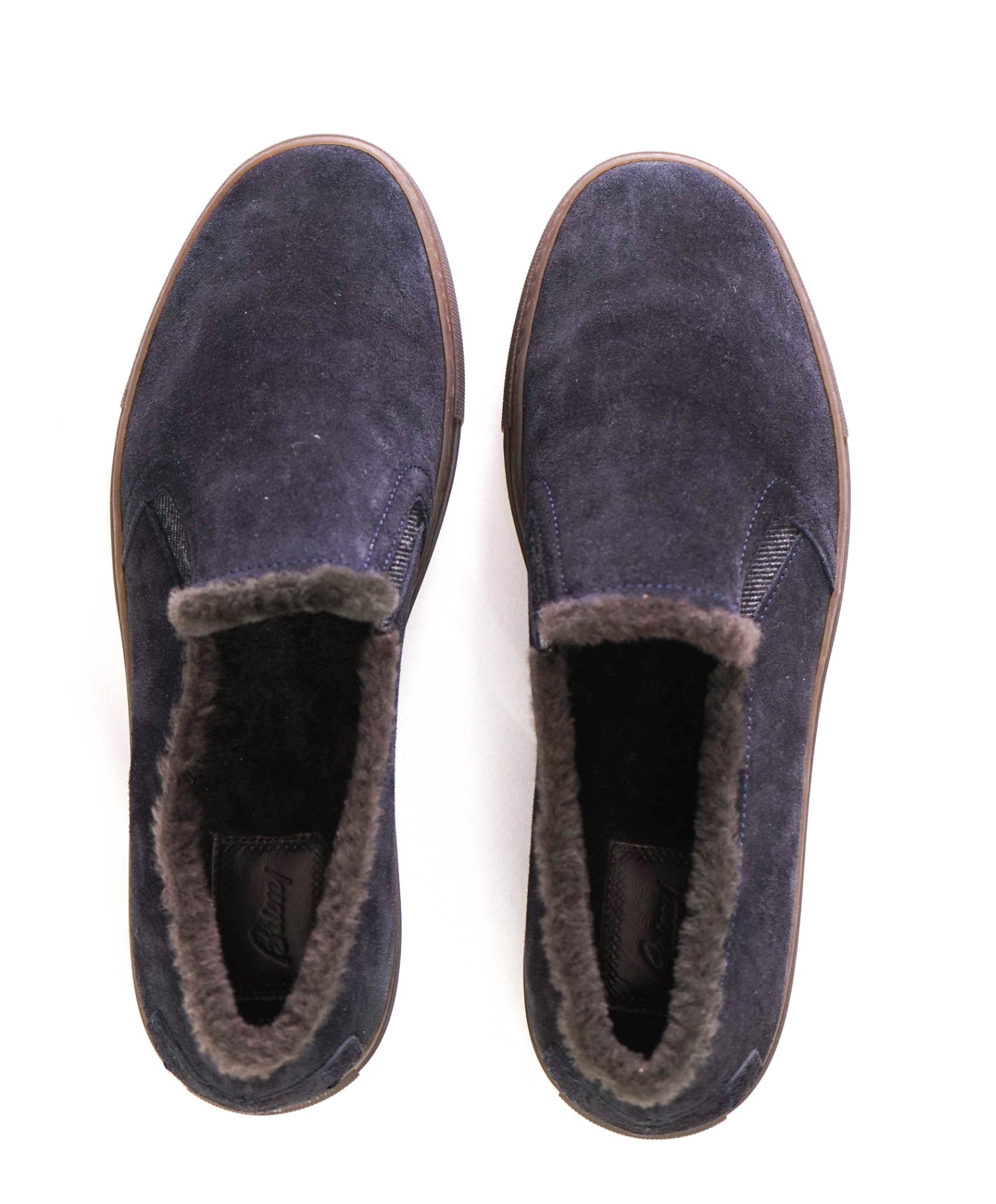 $1,150 BRIONI - Navy Blue Suede SHEARLING Sneakers - US 11 (UK10)