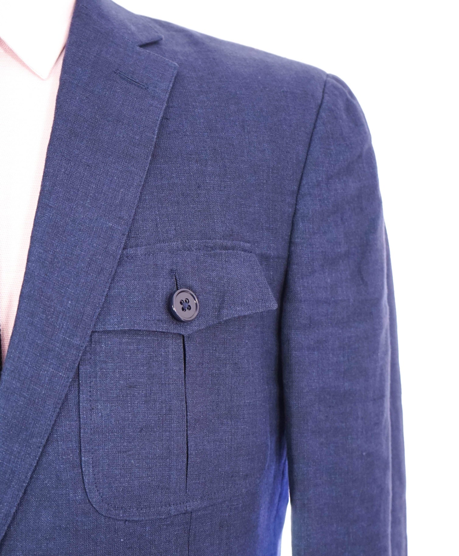 $2,295 Ralph Lauren Purple Label - Blue Linen/Silk Blazer - 40R