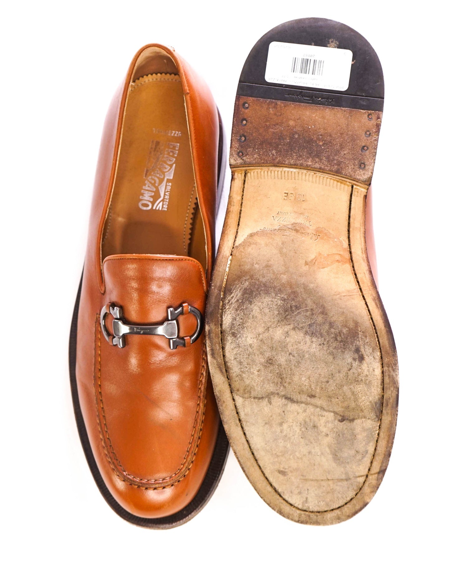 $1,190 FERRAGAMO - "TRAMEZZA" Brown Leather Loafers - 10 EE