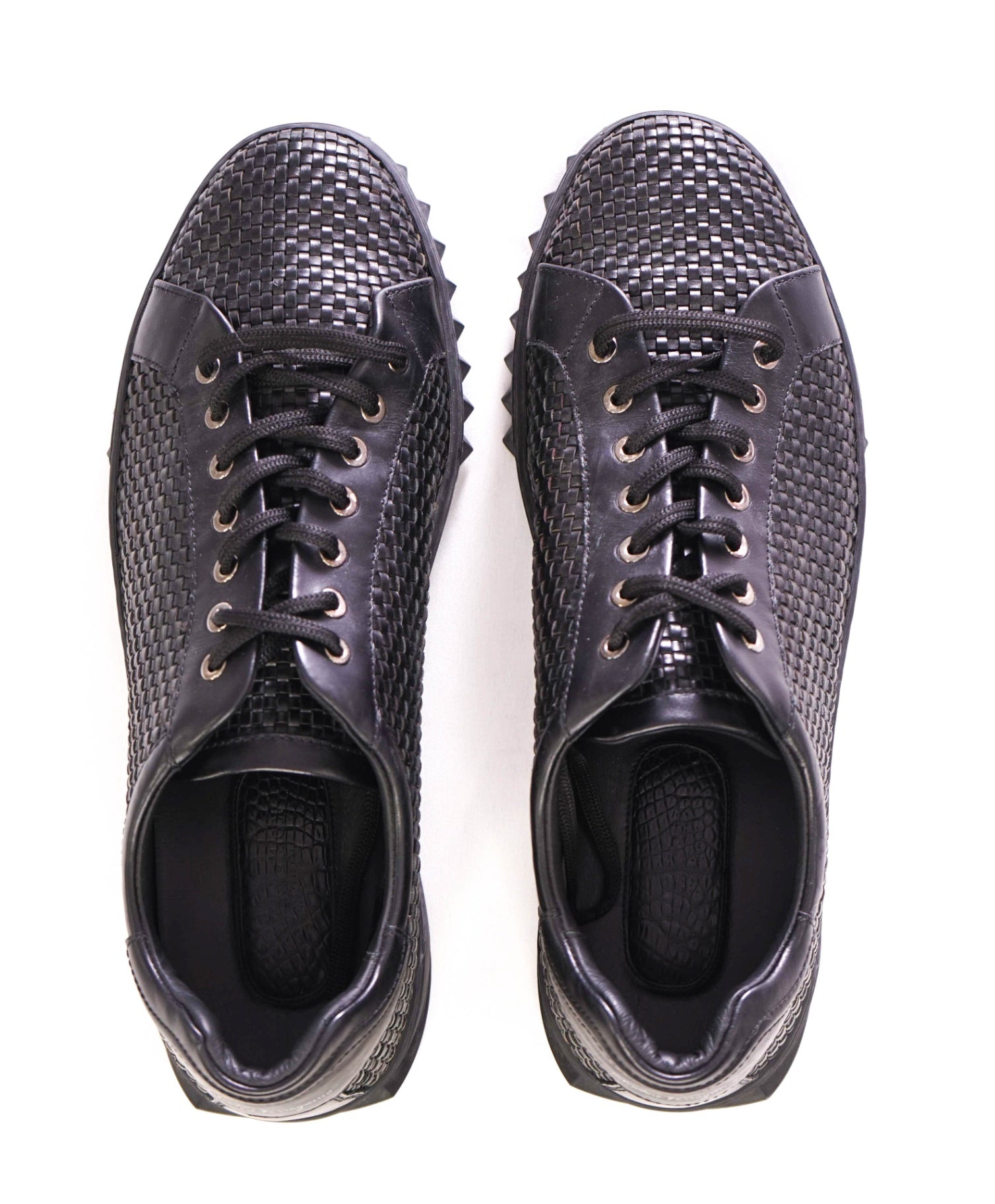 $800 SALVATORE FERRAGAMO - Black Woven Sneakers Leather - 11.5 M
