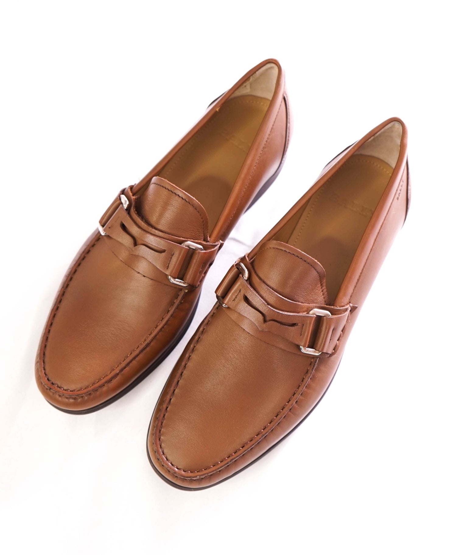 $650 BALLY - Tobacco Brown Loafers Leather - US 8 D