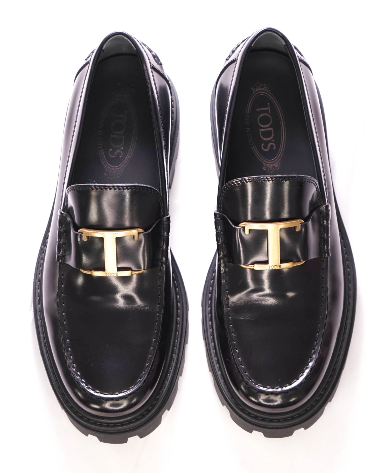 $895 Tod's - Black Lug Sole T Logo Loafers - US 9.5 (UK8.5)