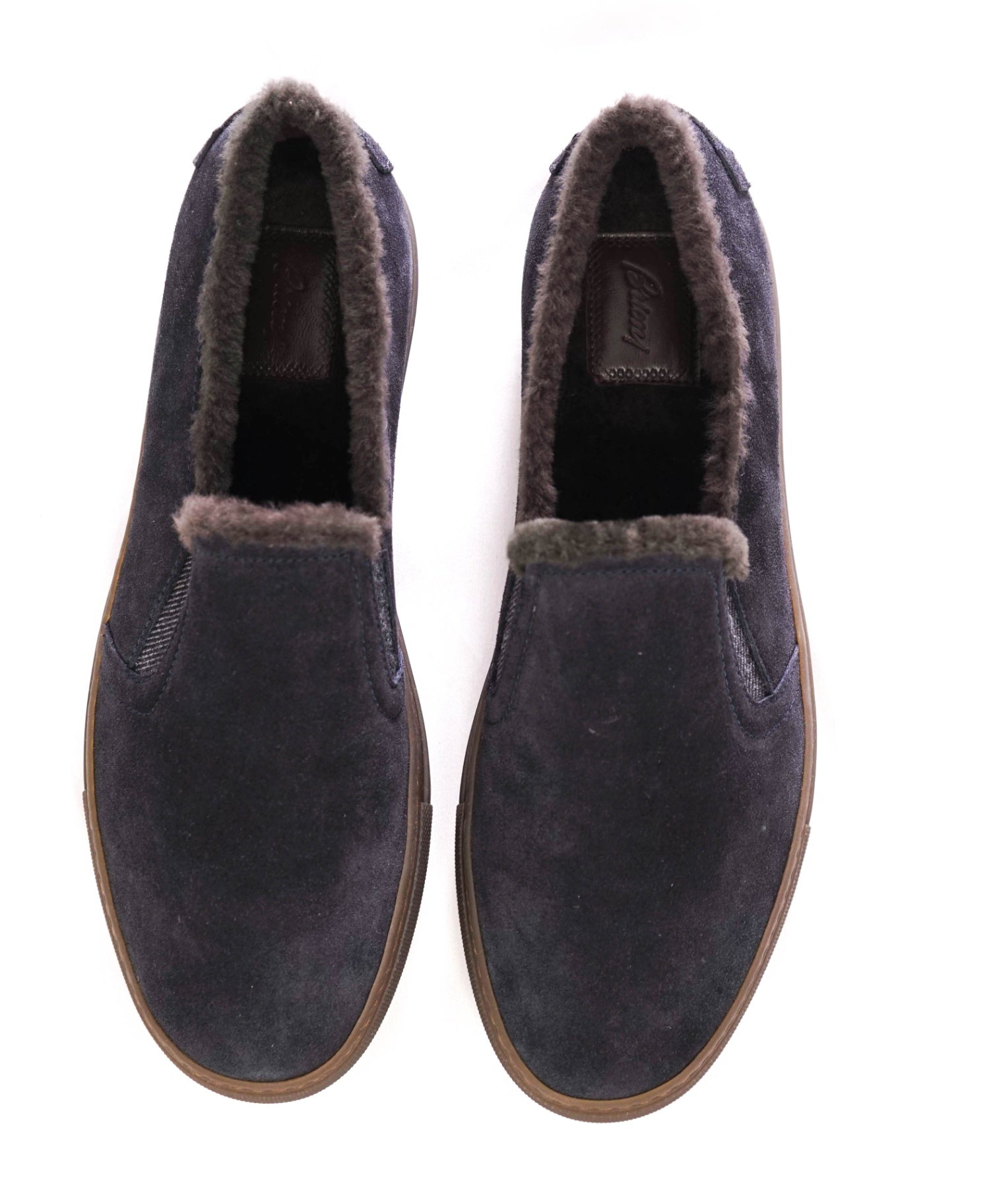 $1,150 BRIONI - Navy Blue Suede SHEARLING Sneakers - US 11 (UK10)