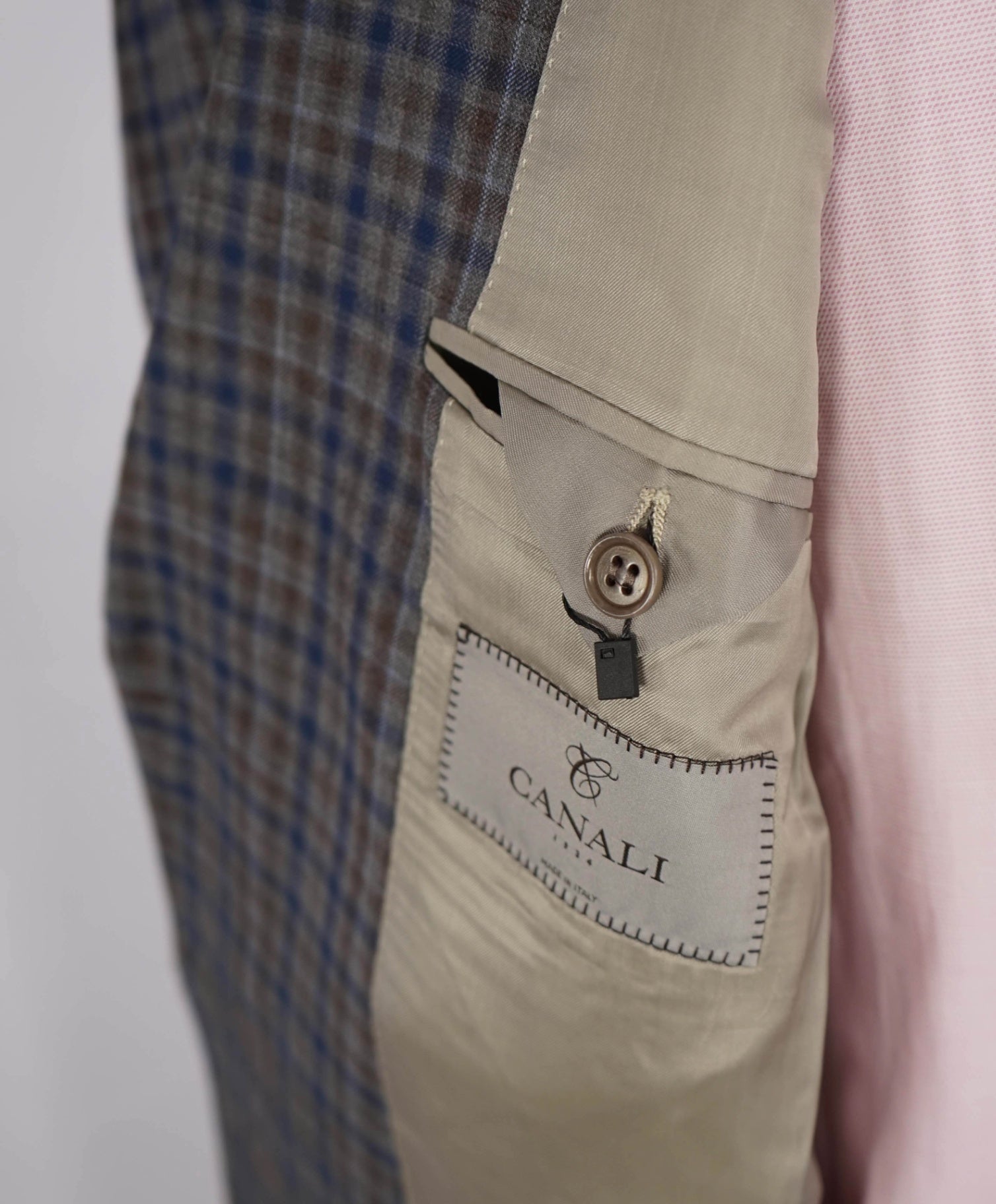 $1,895 CANALI - Blue/Gray Mini Check Wool Blazer - 42S