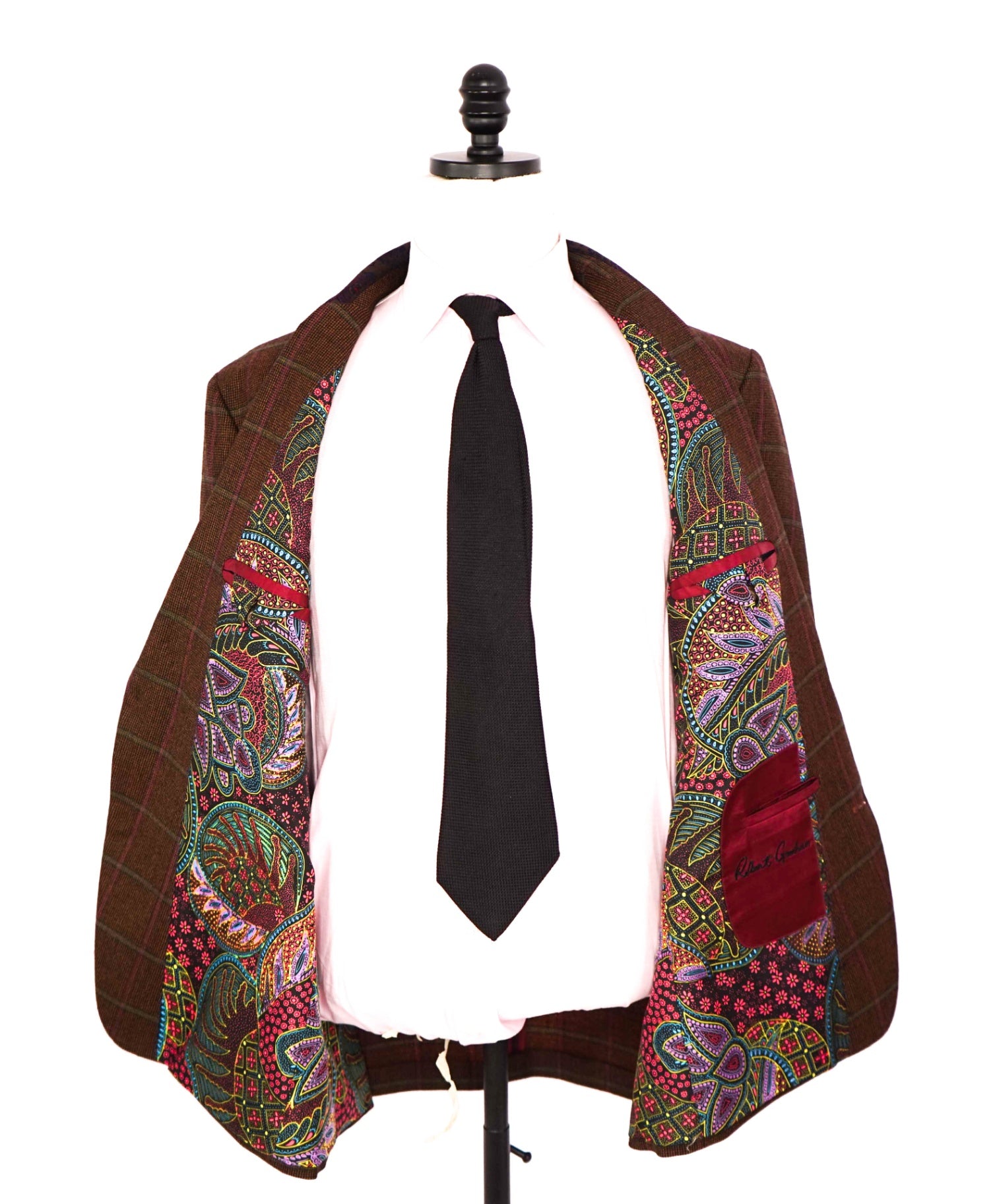 $698 ROBERT GRAHAM - Brown Paisley Check Wool Blazer- 44R