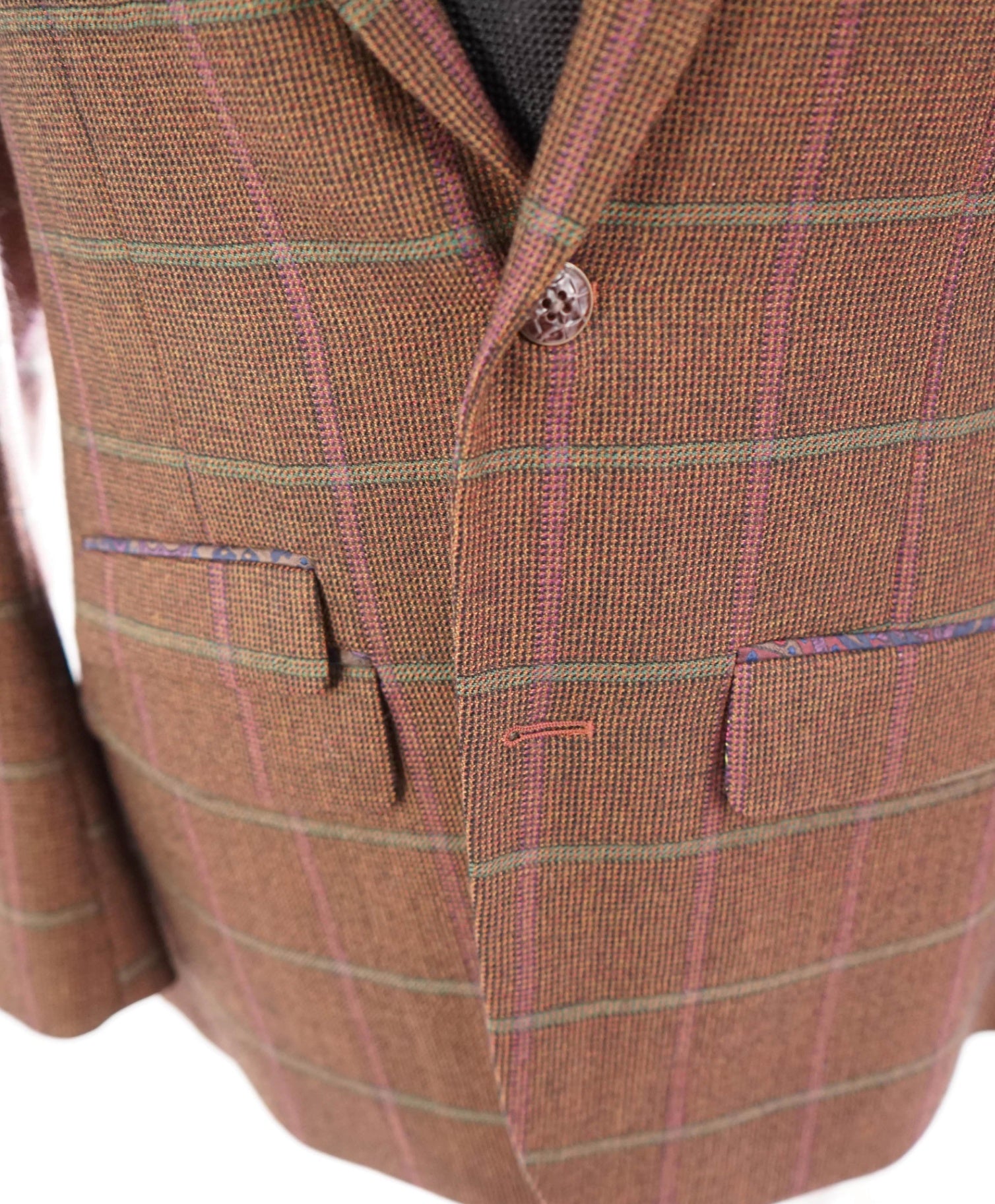 $698 ROBERT GRAHAM - Brown Paisley Check Wool Blazer- 44R