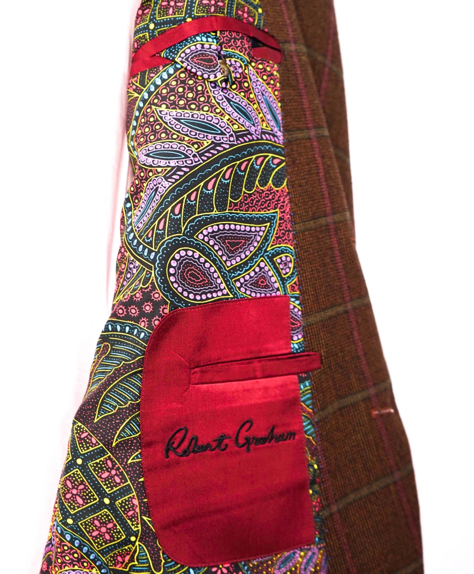 $698 ROBERT GRAHAM - Brown Paisley Check Wool Blazer- 44R