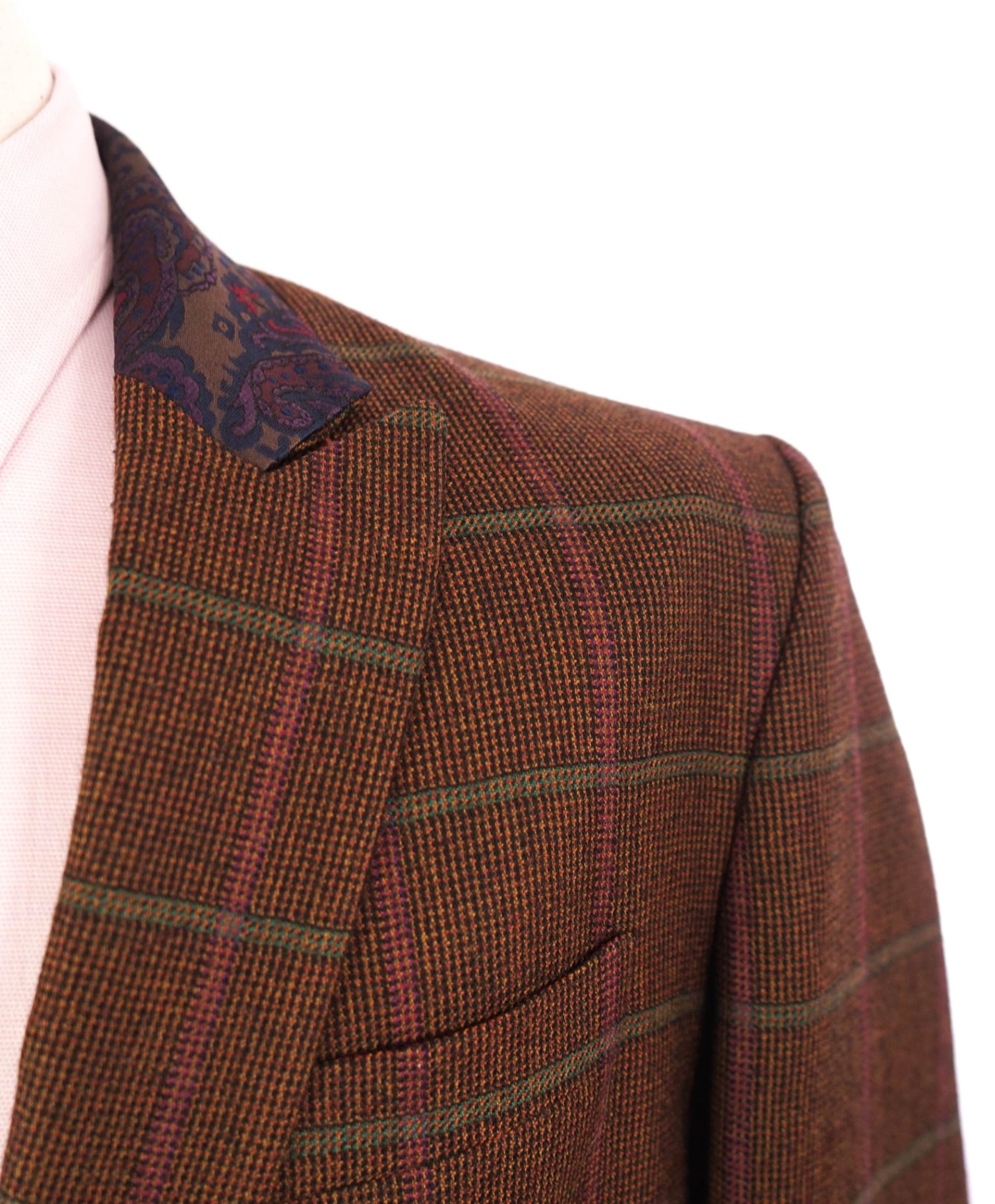 $698 ROBERT GRAHAM - Brown Paisley Check Wool Blazer- 44R