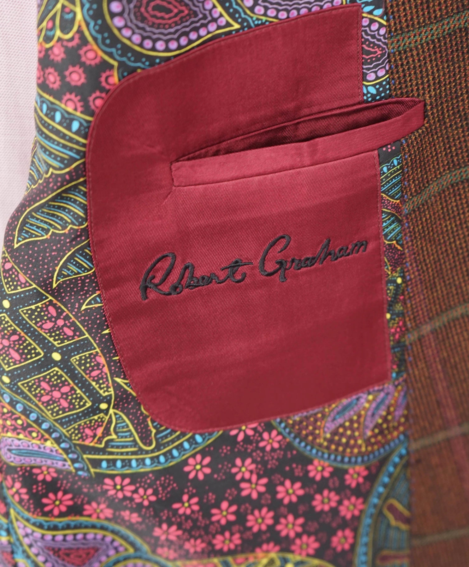 $698 ROBERT GRAHAM - Brown Paisley Check Wool Blazer- 44R