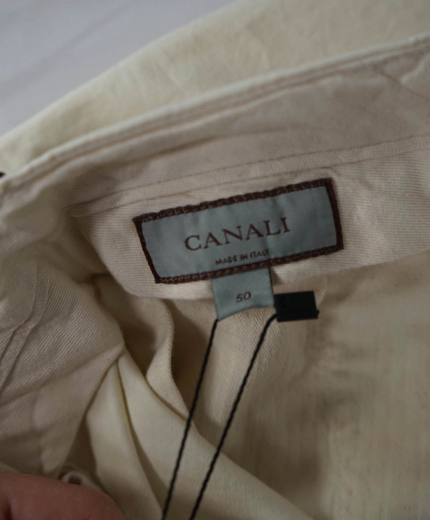 $395 Canali - Solid Ivory White "Regular Fit" Chinos Cotton Pants - 34W