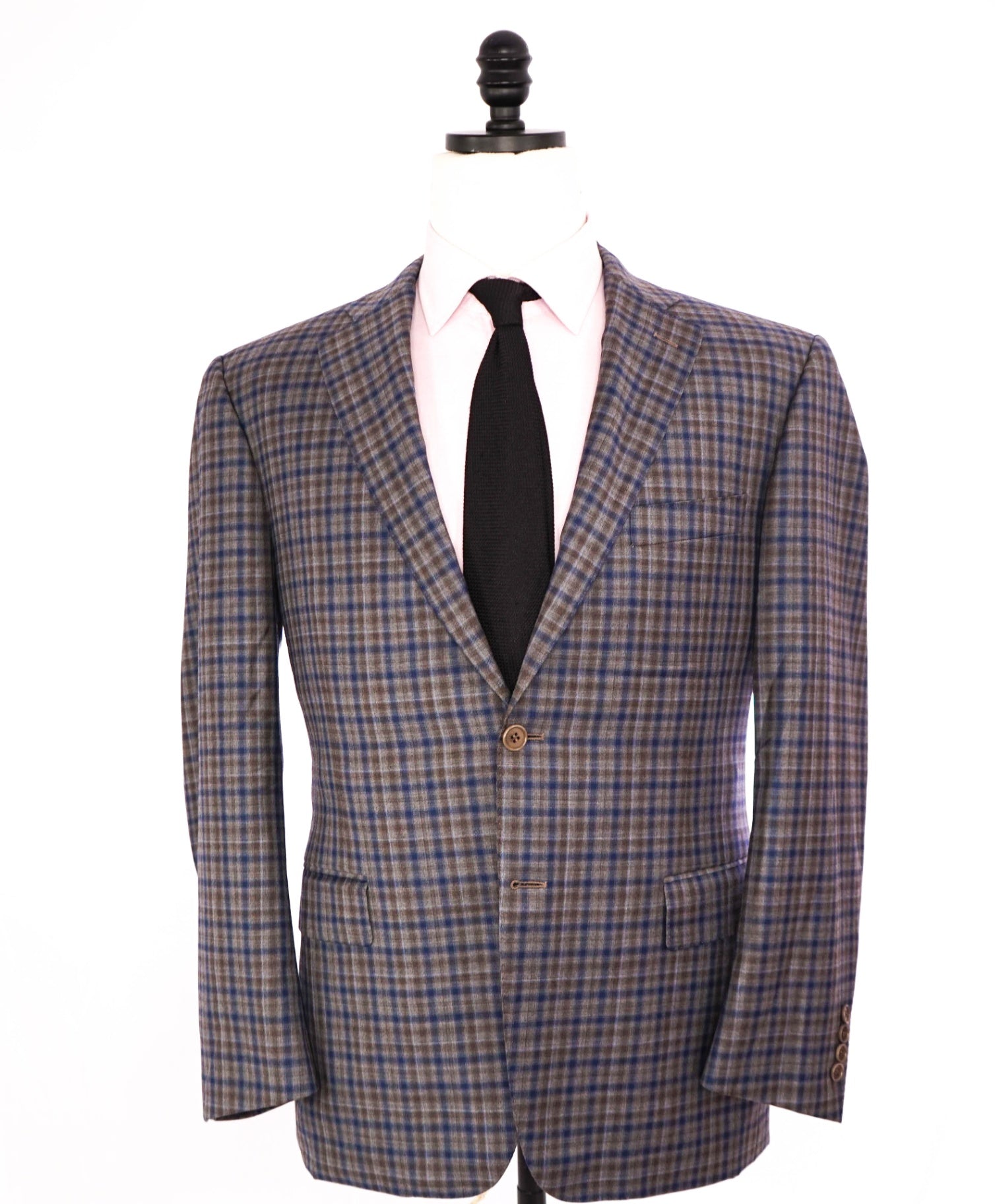 $1,895 CANALI - Blue/Gray Mini Check Wool Blazer - 42S