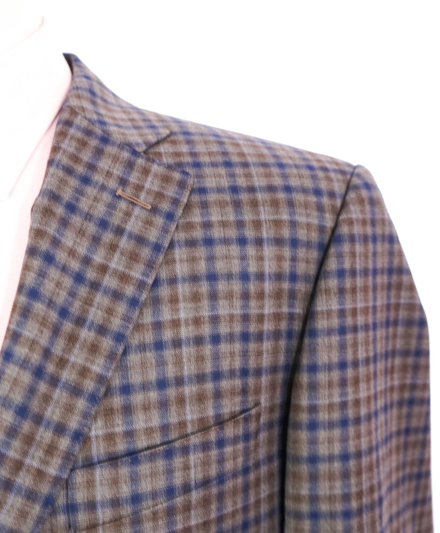 $1,895 CANALI - Blue/Gray Mini Check Wool Blazer - 42S