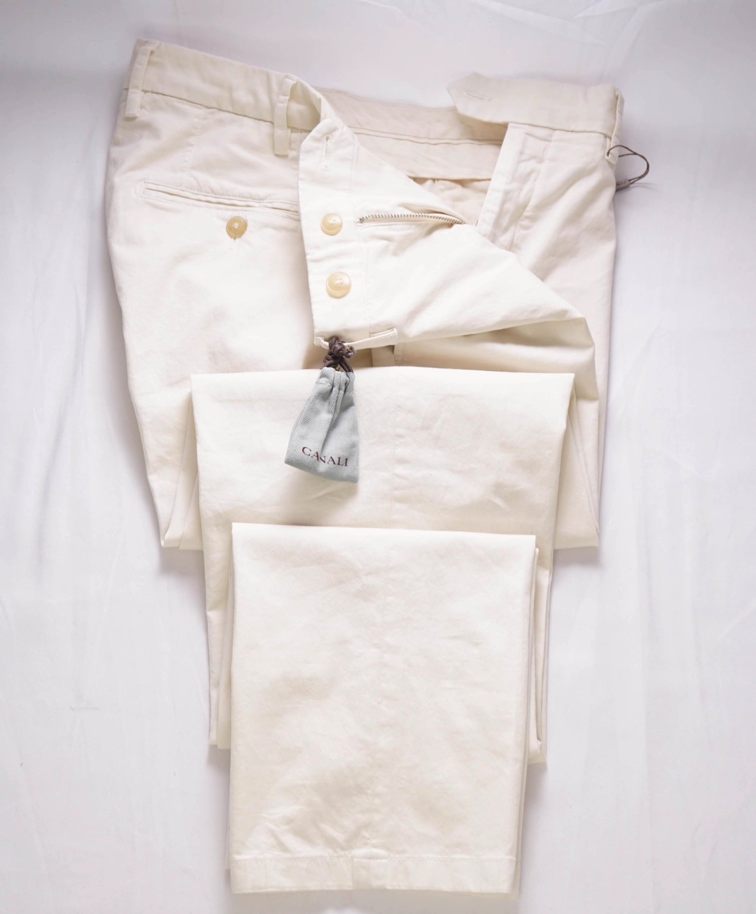 $395 Canali - Solid Ivory White "Regular Fit" Chinos Cotton Pants - 34W