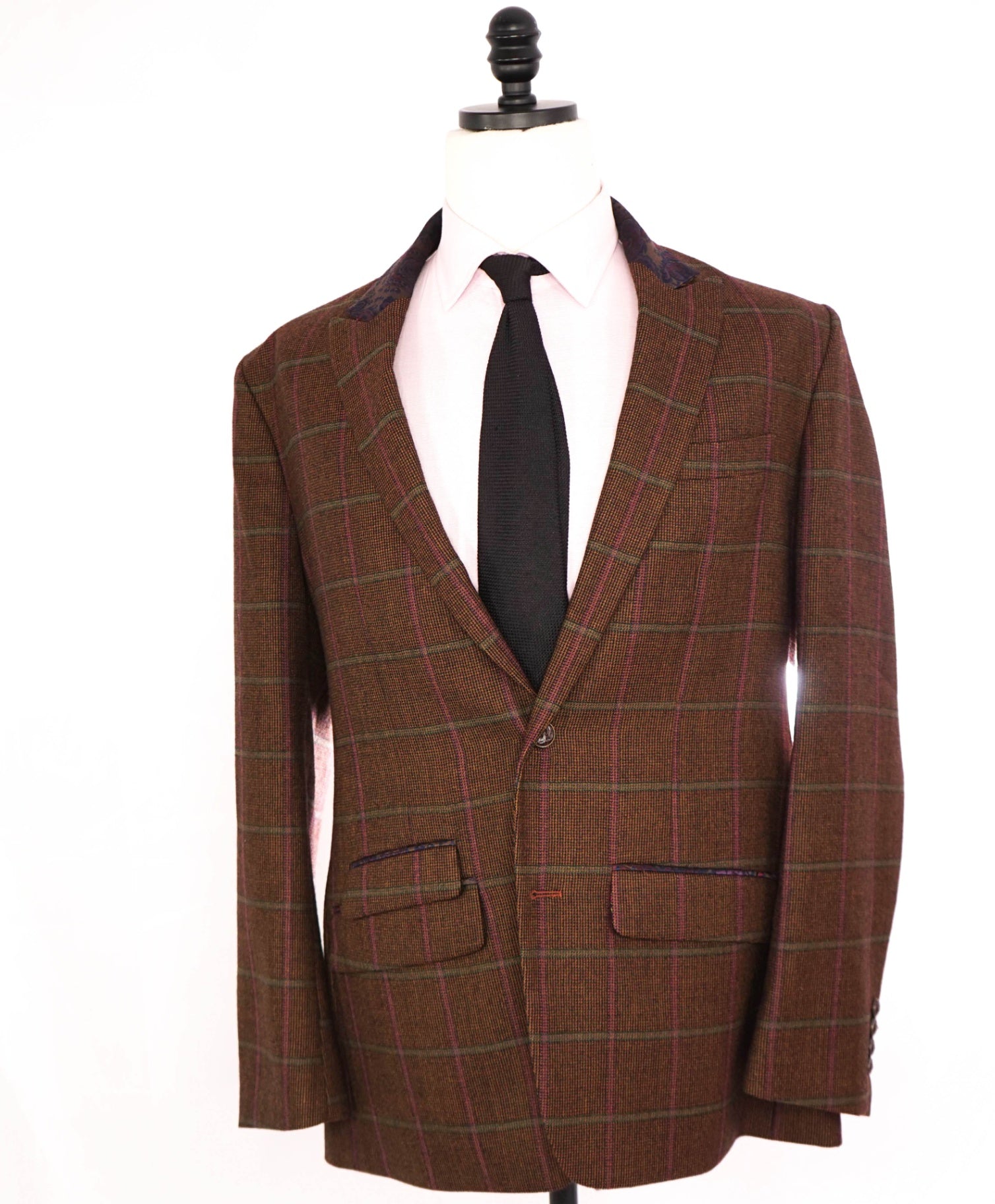 $698 ROBERT GRAHAM - Brown Paisley Check Wool Blazer- 44R