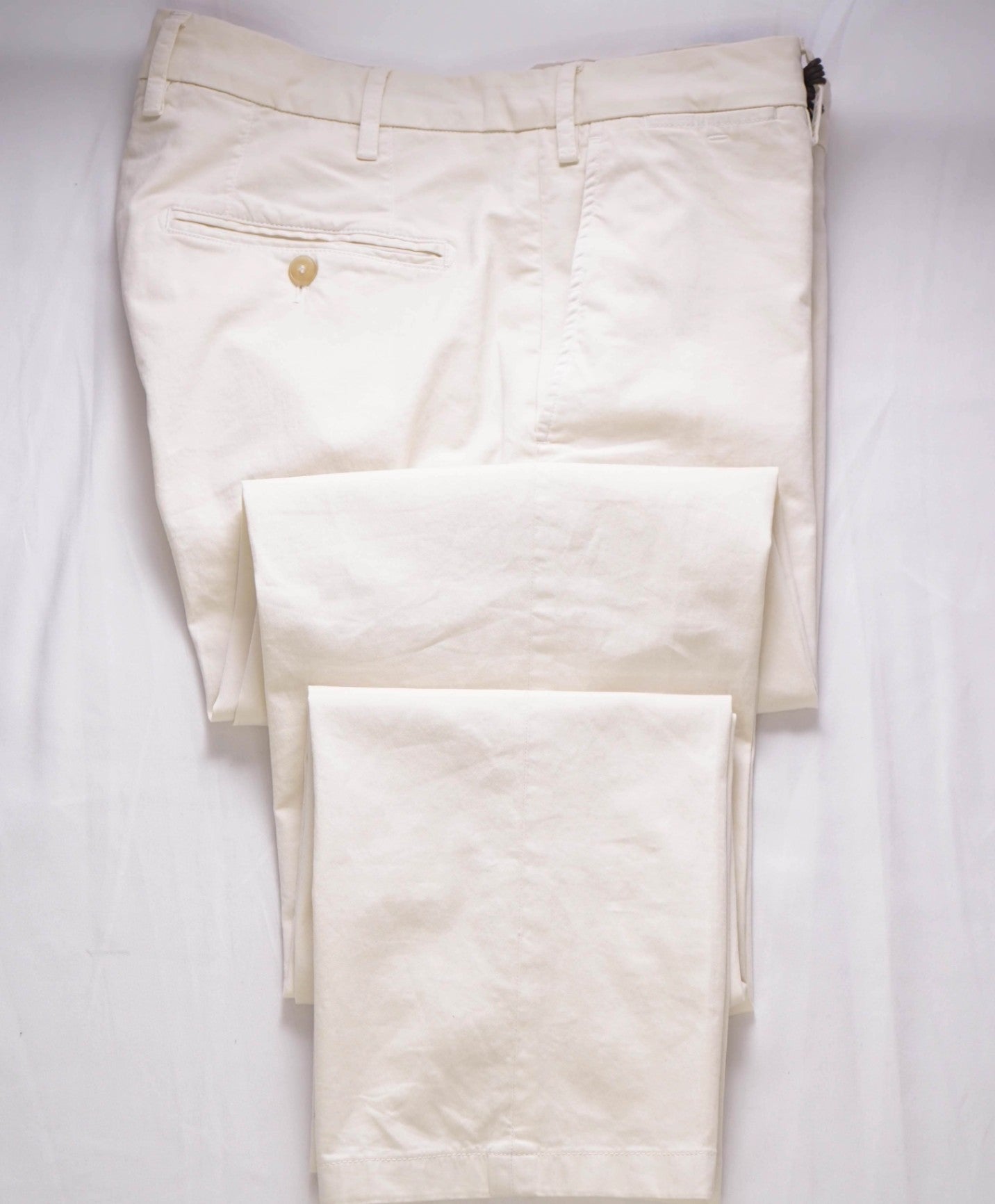 $395 Canali - Solid Ivory White "Regular Fit" Chinos Cotton Pants - 34W