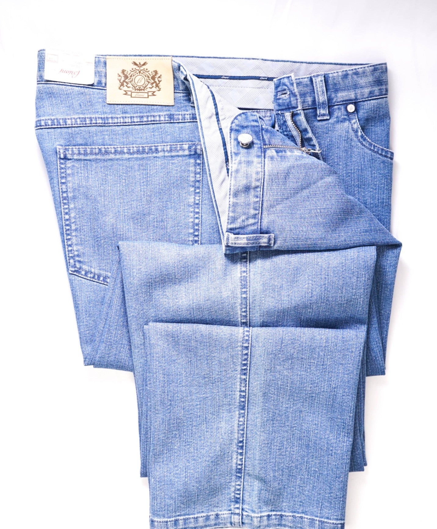 $745 Brioni - Blue Denim Cotton/Polyester Performance Pants - 42W