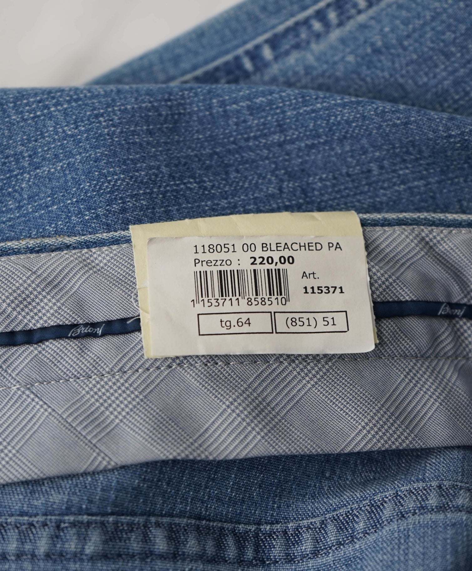 $745 Brioni - Blue Denim Cotton/Polyester Performance Pants - 42W