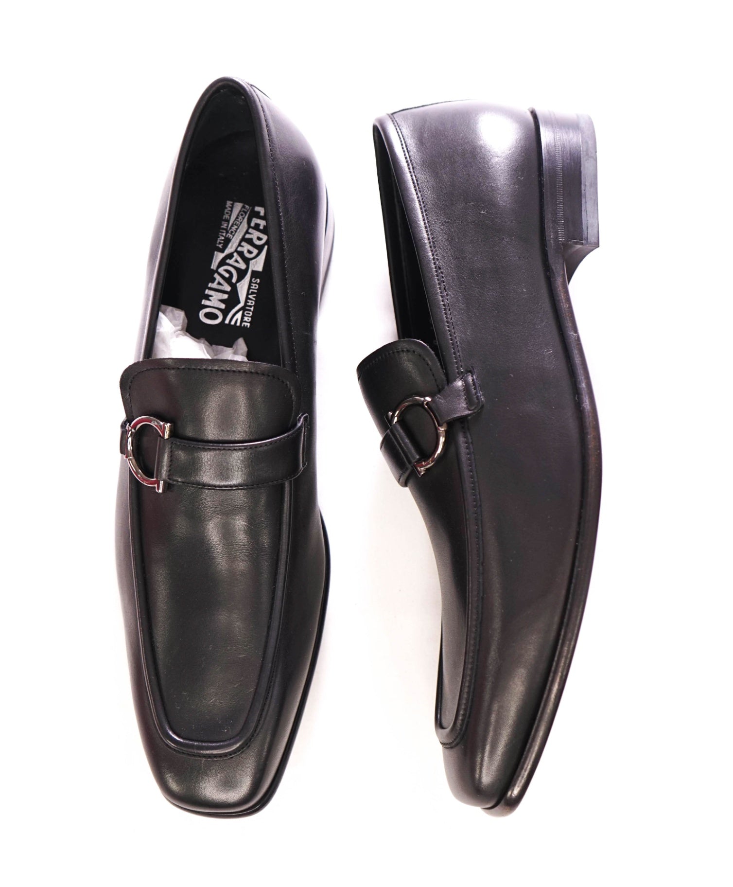 $950 FERRAGAMO - Black *NUTI* GANCINI Leather Loafers - 11 D