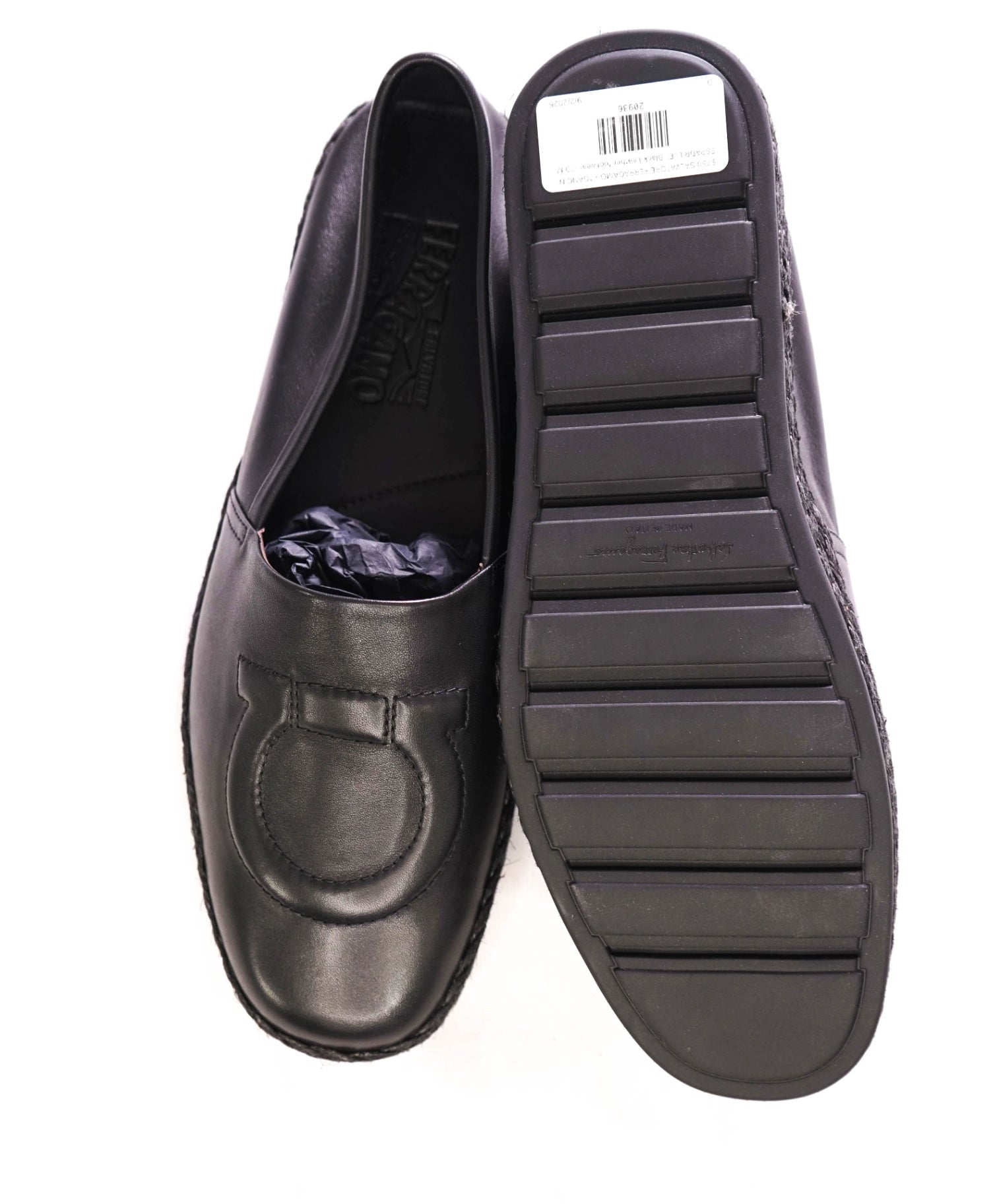 $750 FERRAGAMO - "GANCINI ESPADRILLE" Black Leather -10 M