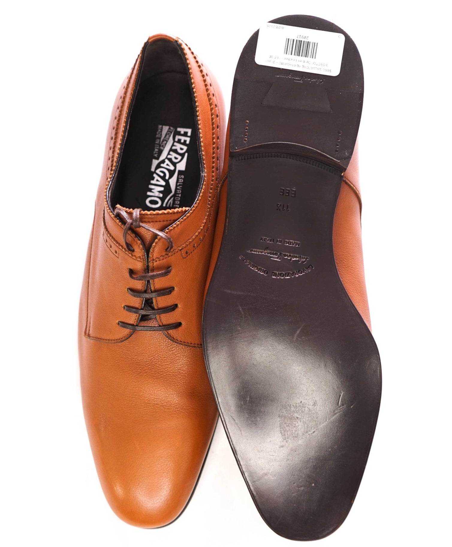 $880 SALVATORE FERRAGAMO - Brown "LORETO" Derbies - 11.5 3E