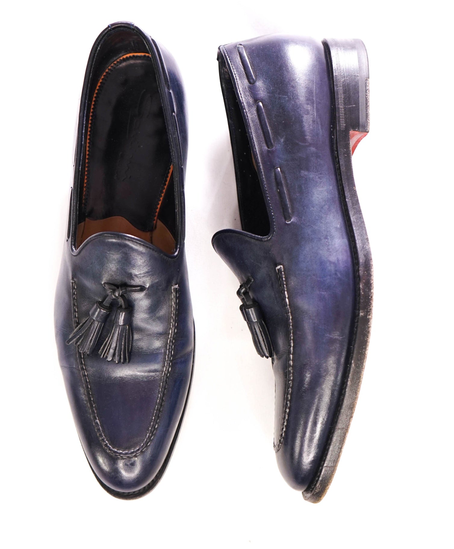 $970 SANTONI - "GOODYEAR" Blue tassel loafers - US 11 (UK10)
