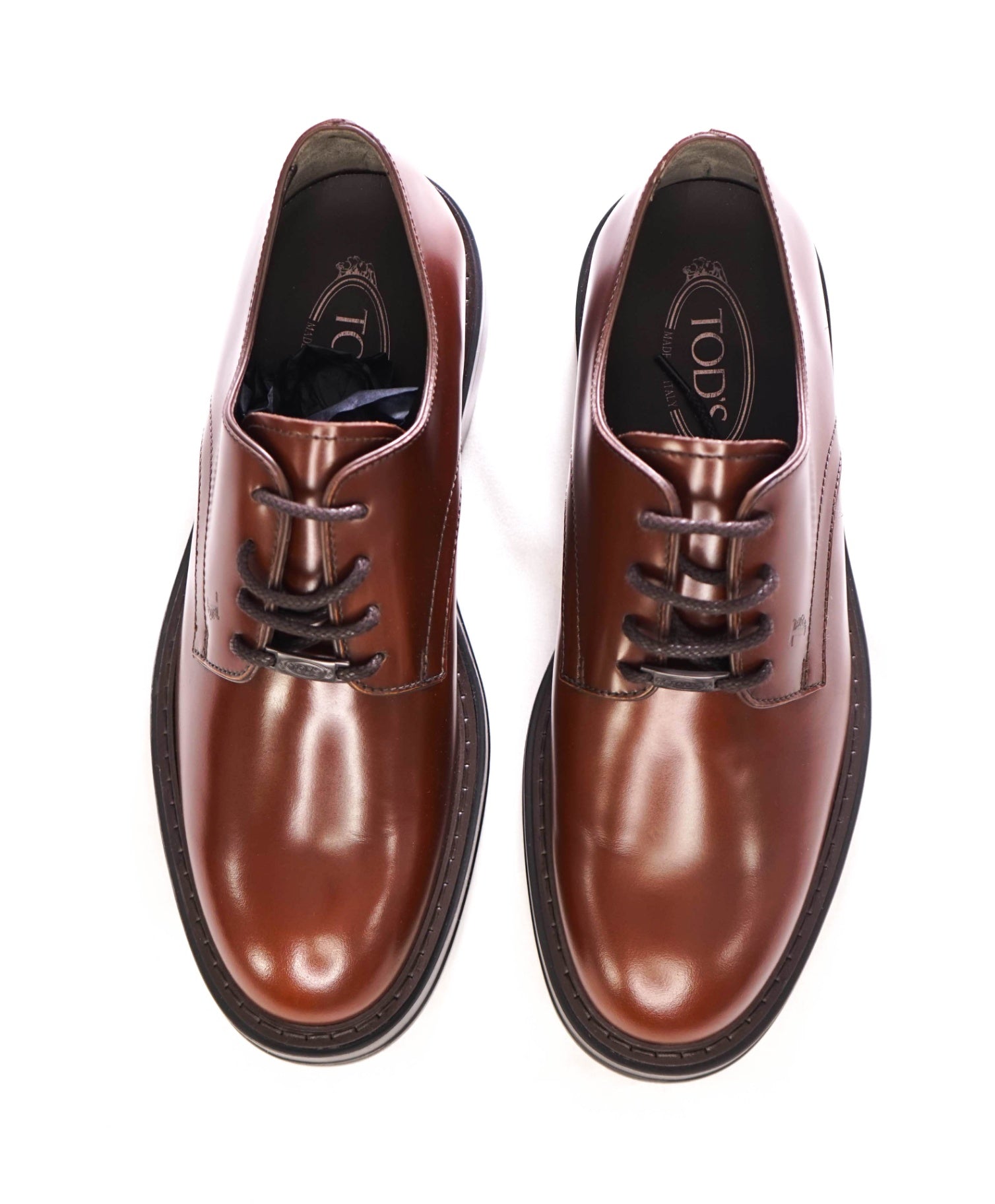 $875 TOD'S - Brown Braided Laces LOGO Derbies Leather - US 8 (7UK)